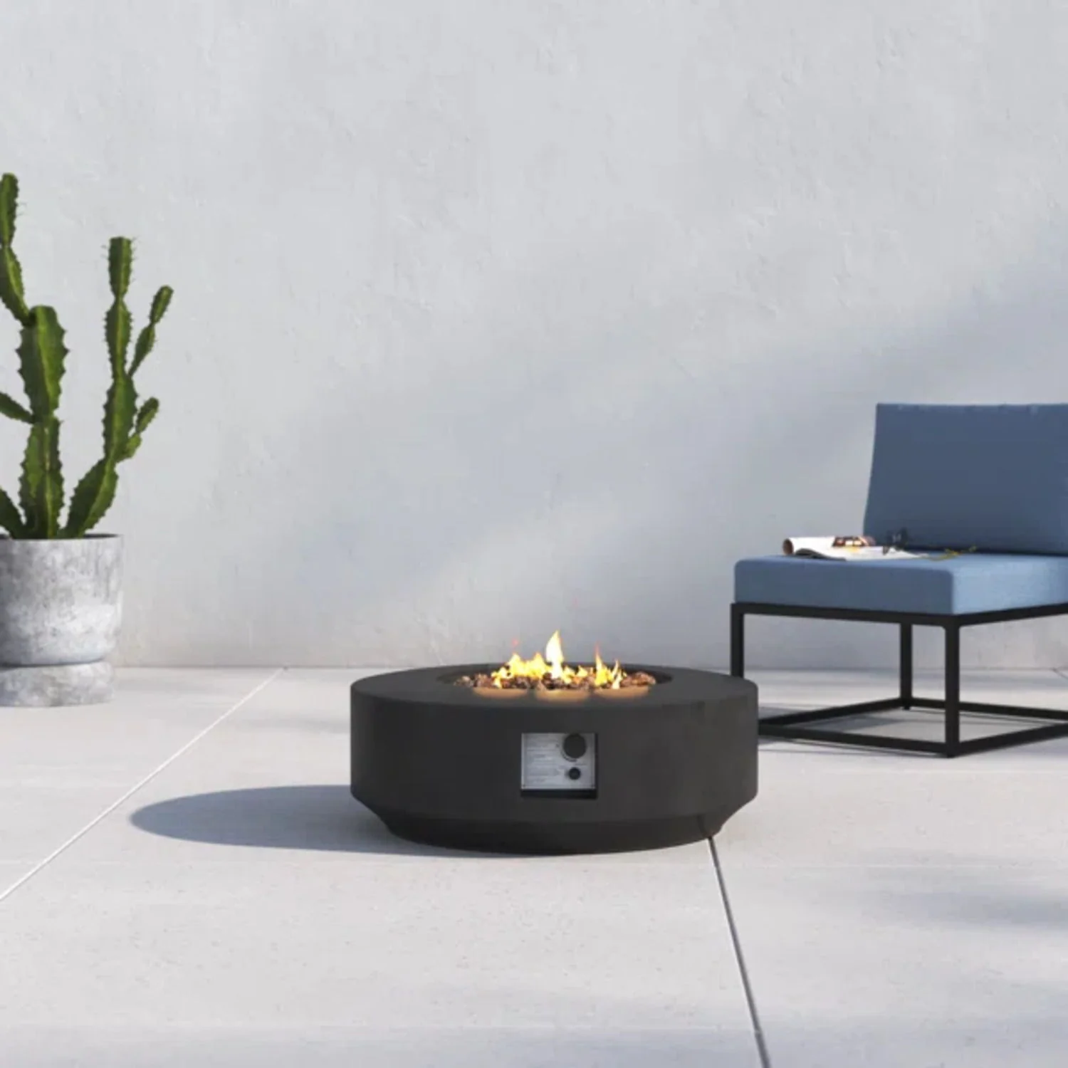 Fibre Reinforced Propane Gas Outdoor Fire Pit Table With Lid - Charcoal - Image 2