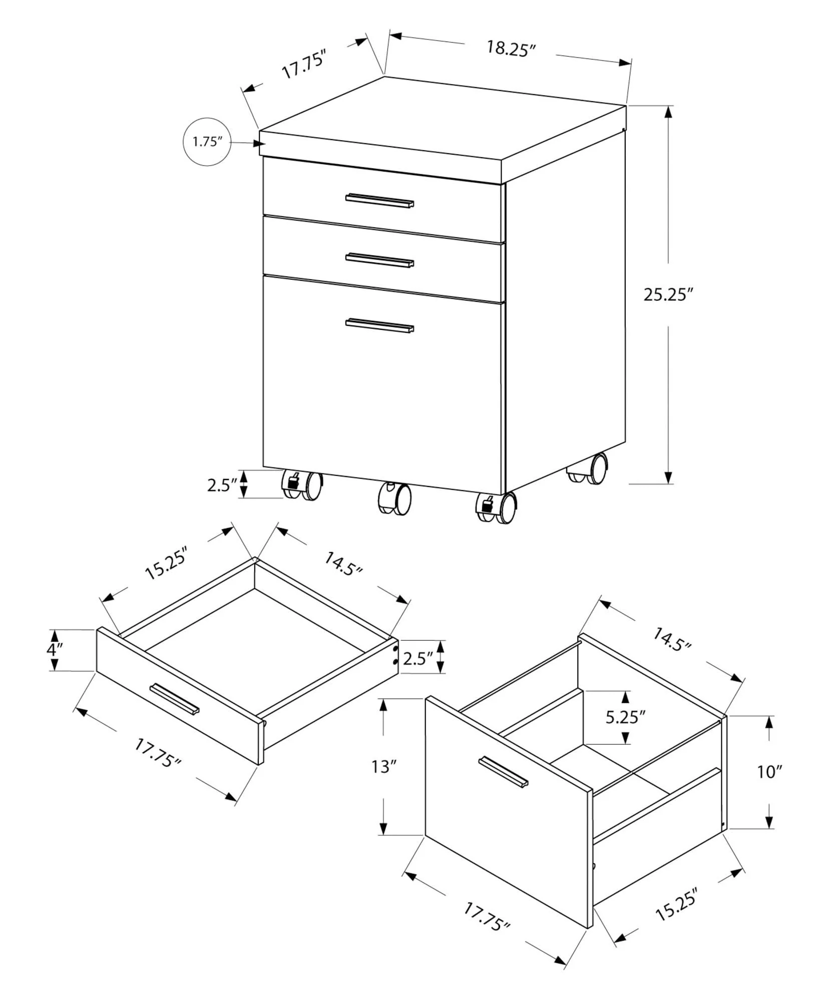 File Cabinet Rolling Mobile Storage Drawers Printer Stand For Office - Image 4