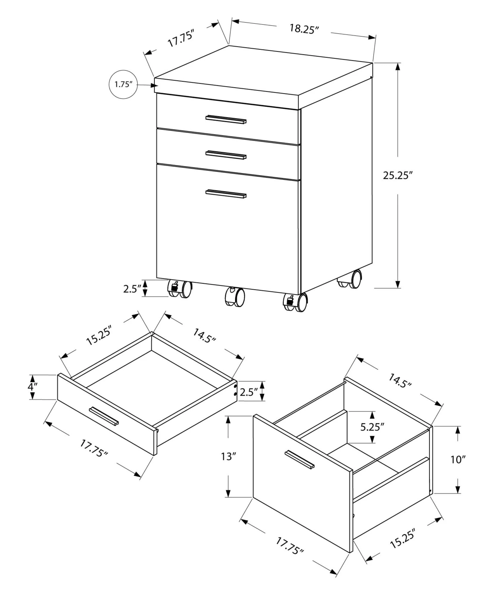 File Cabinet, Rolling Mobile, Storage Drawers, Printer Stand, Office, Contemporary & Modern - Image 4