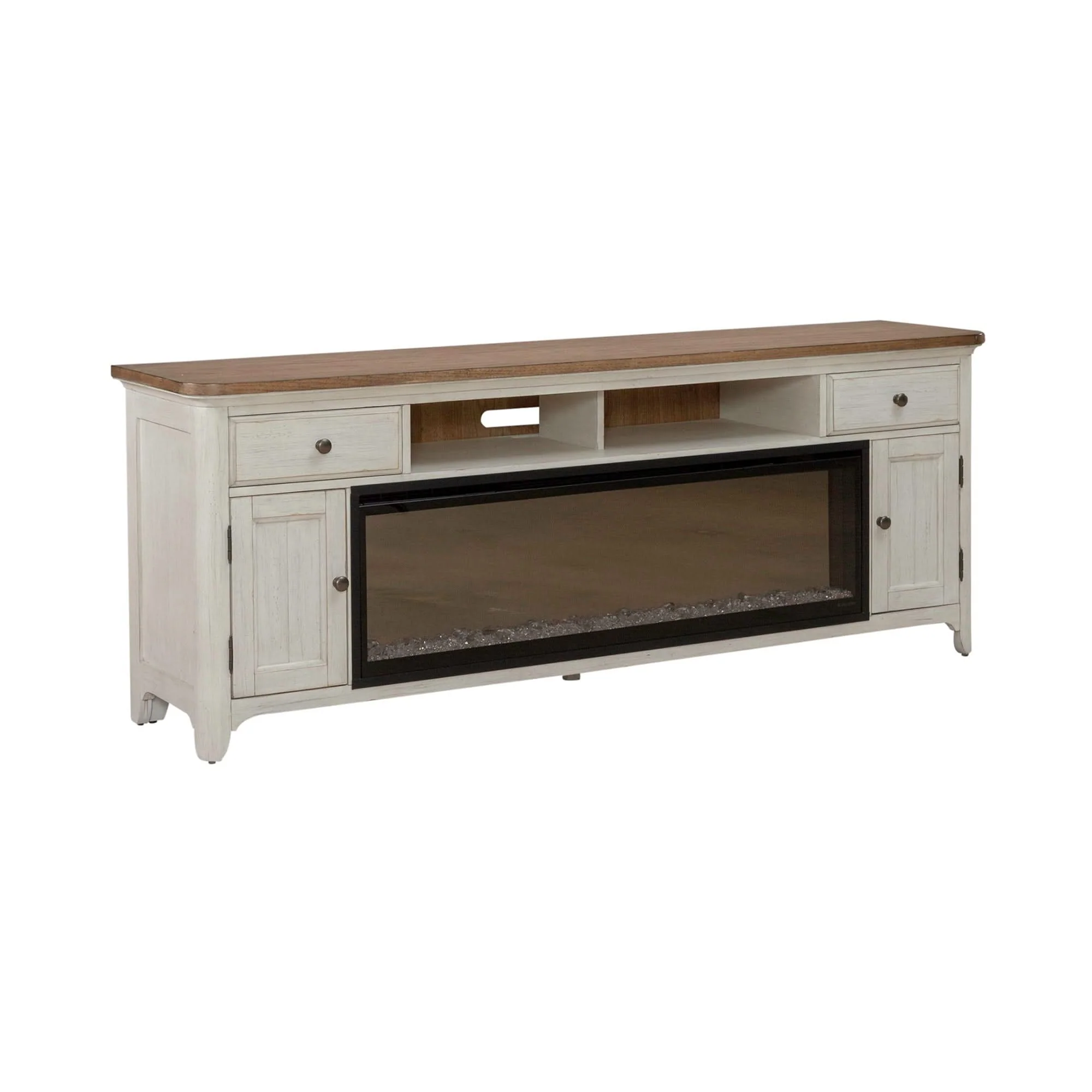 Fireplace TV Consoles - 79" Console With Fire - Medium Brown - Image 3