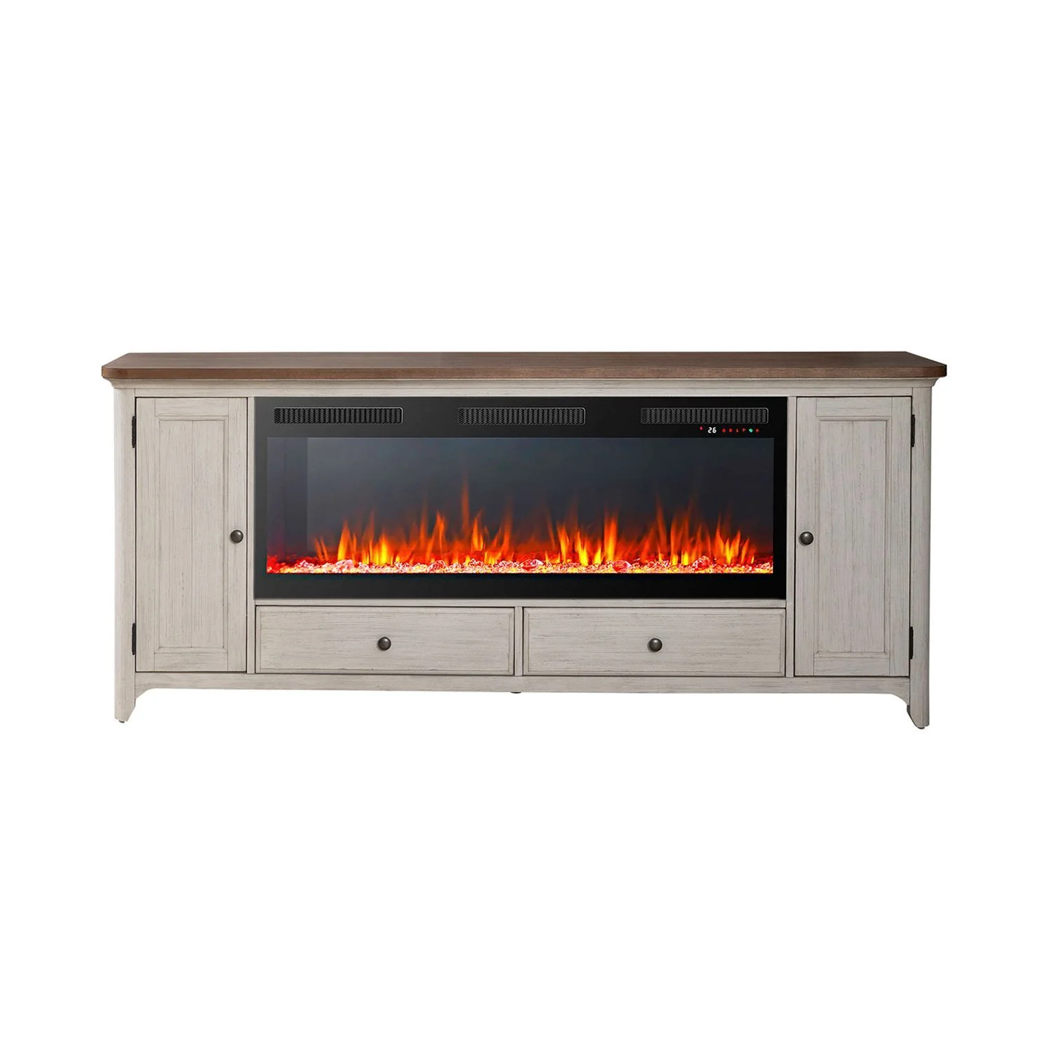 Fireplace TV Consoles - 80" Console With Fire FTS Set - Brown / White - Image 4