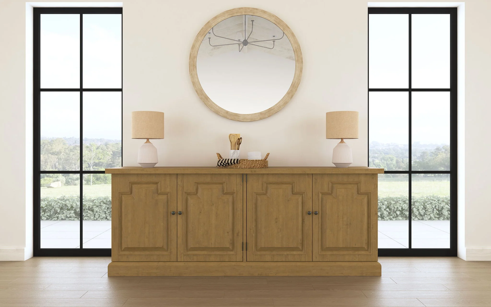 Florence 4-door Dining Sideboard Buffet Cabinet Rustic Honey - Image 2