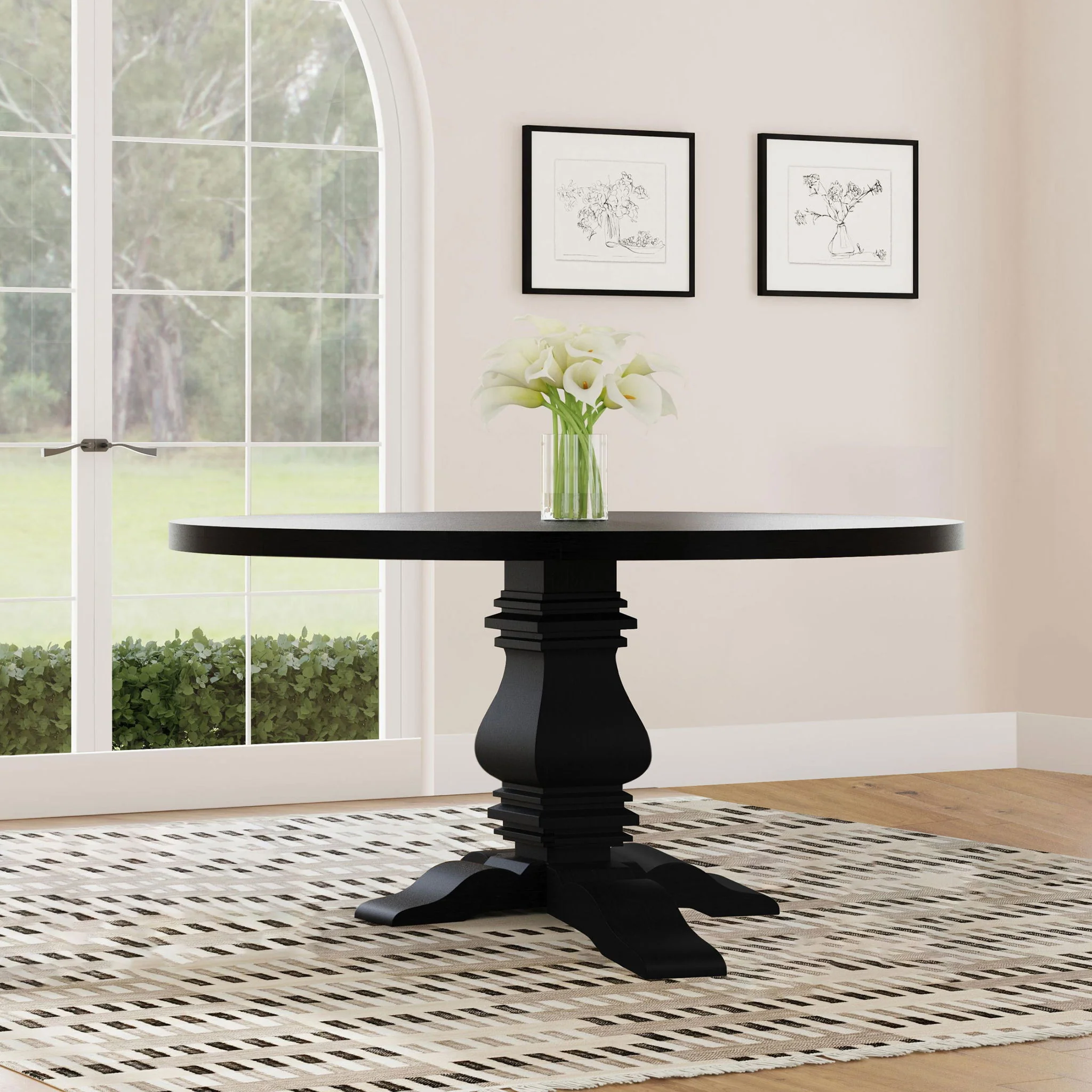 Florence Round 60-inch Pedestal Base Dining Table Black - Image 2