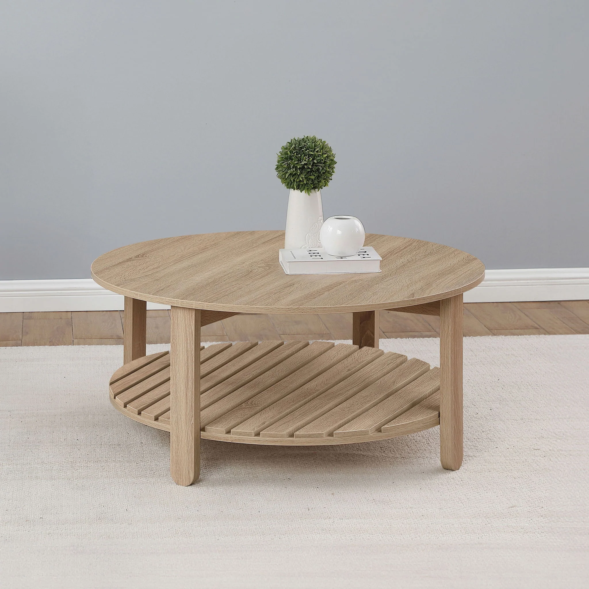 Fowler 1-shelf Round Engineered Wood Coffee Table Natural - Image 4