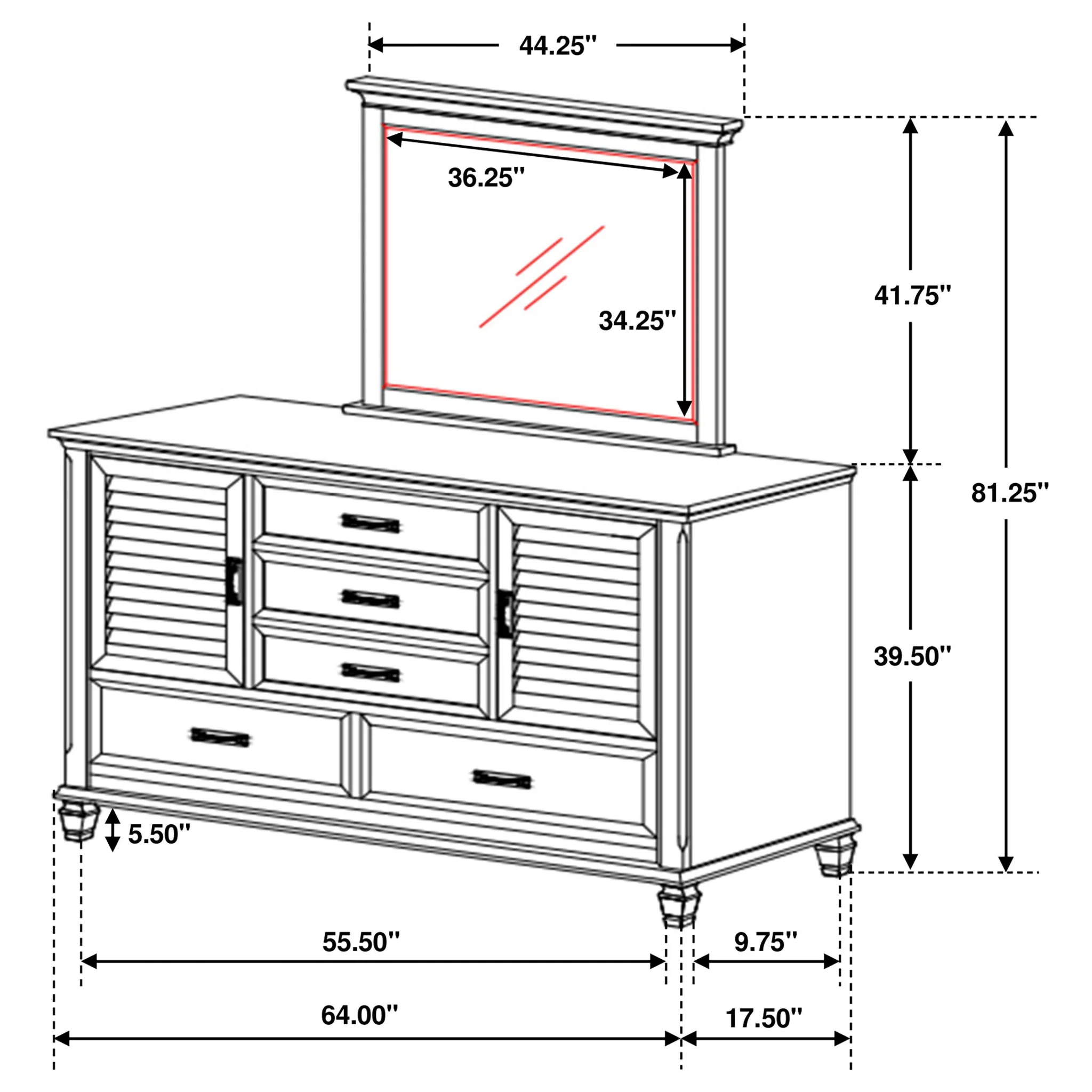 Franco 5-drawer Dresser with Mirror Distressed White - Image 4
