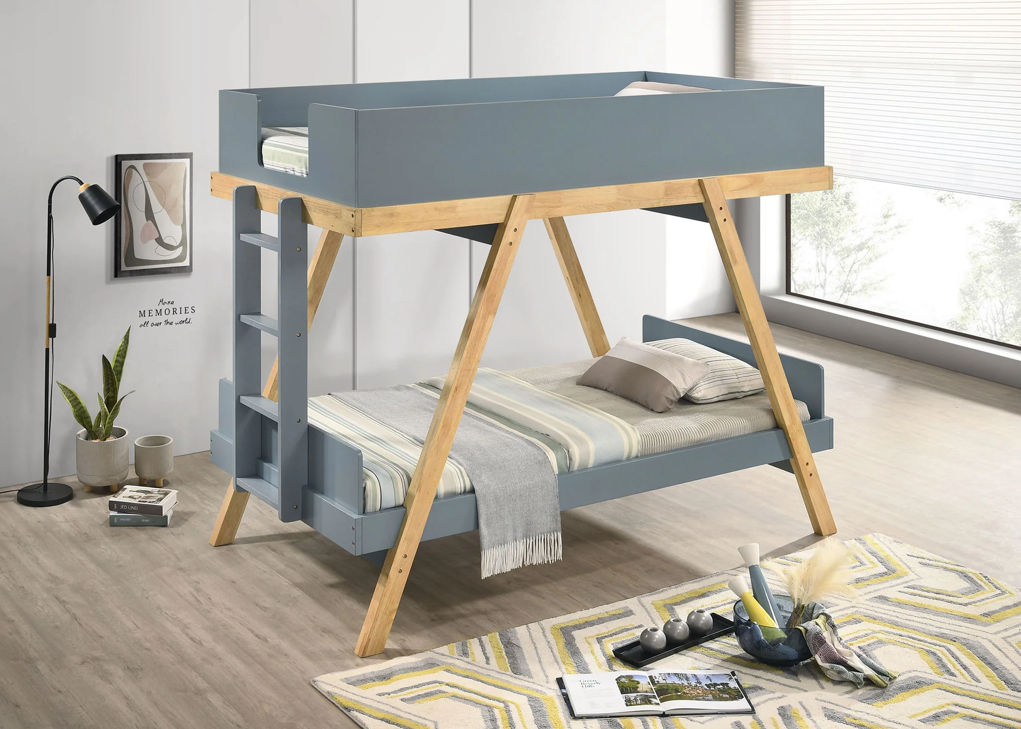 Frankie Wood Twin Over Twin Bunk Bed Blue and Natural - Image 3