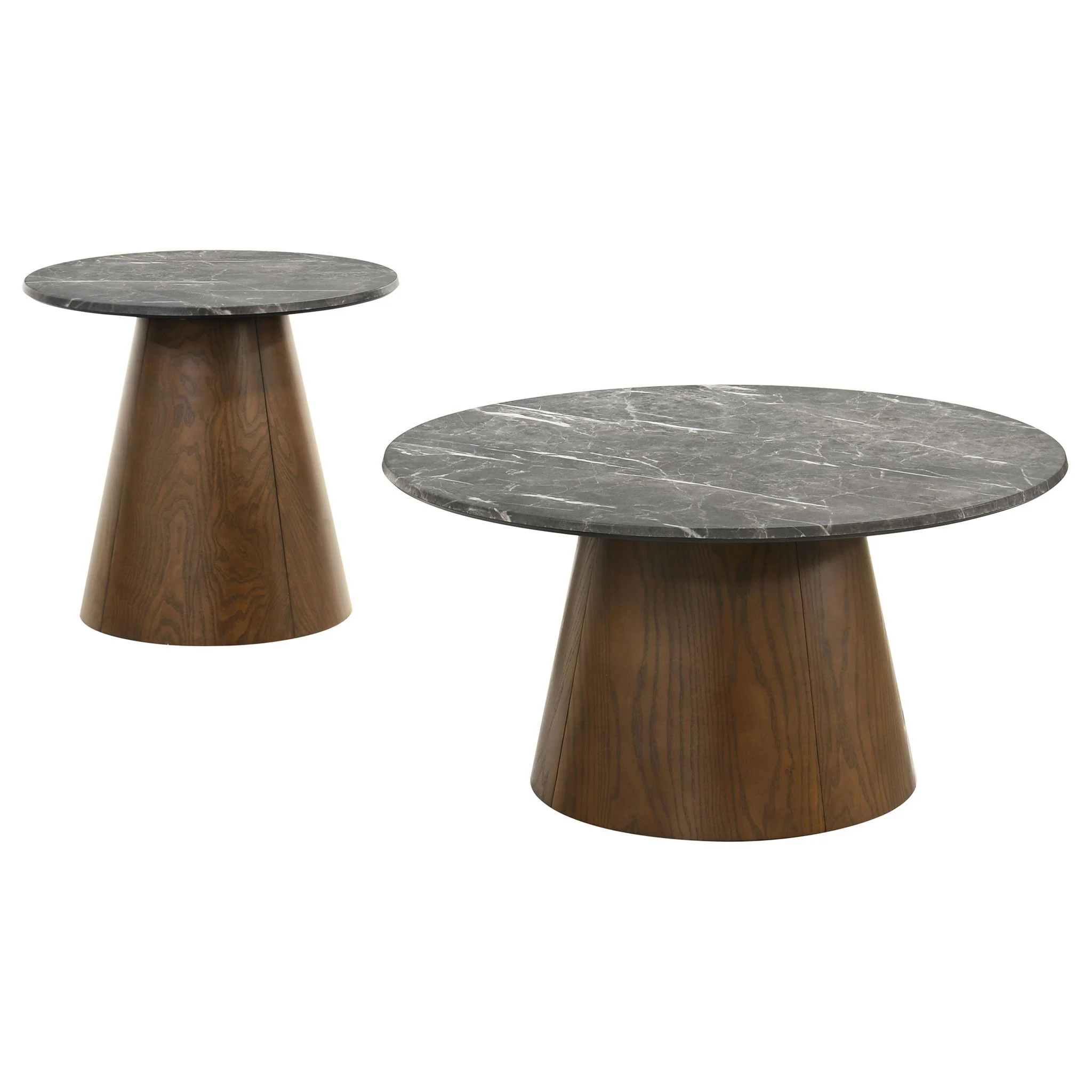 Franklin 2-piece Round Pedestal Coffee Table Set Grey and Dark Brown - Image 4