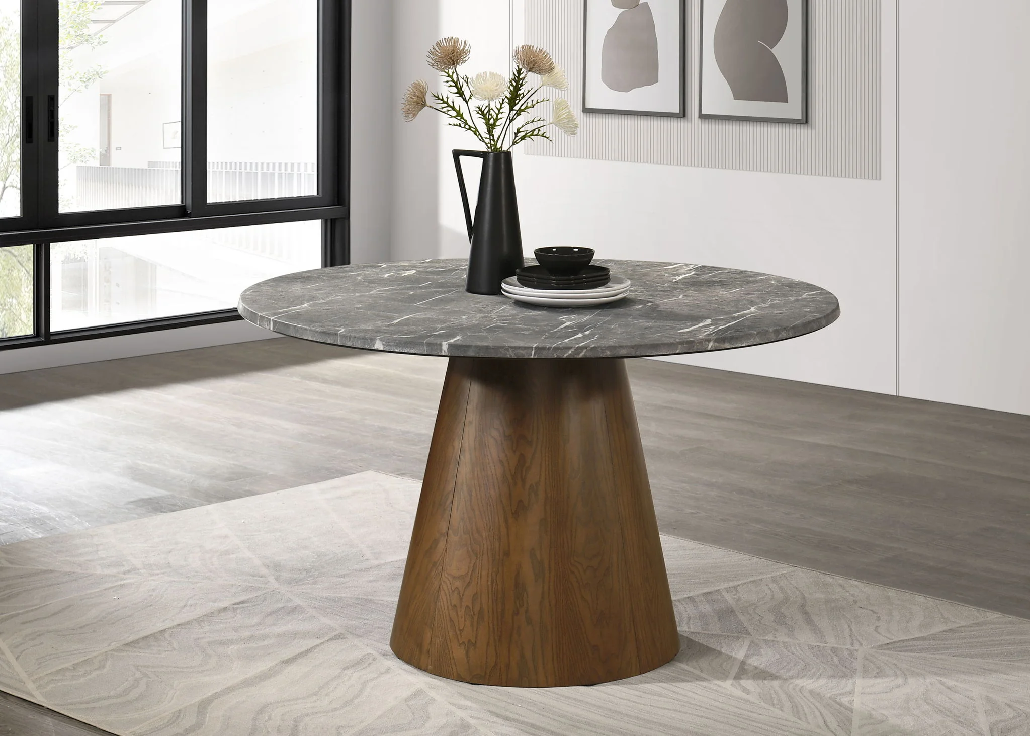 Franklin 50-inch Round Dining Table Grey and Dark Oak - Image 4