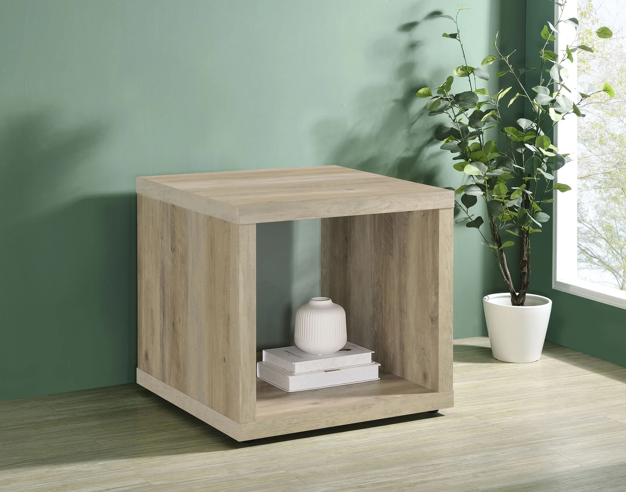 Frisco Square Engineered Wood Side End Table Distressed Pine - Image 2
