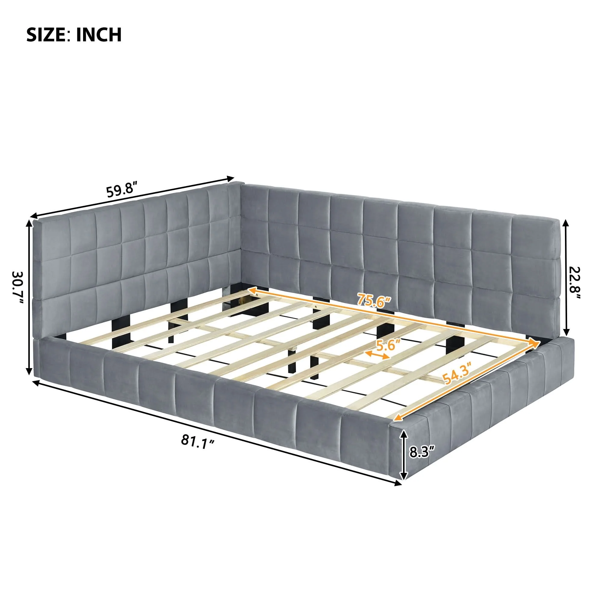 Full Size Upholstered Classic Daybed / Sofa Bed Frame, Elegant Design - Gray - Image 4