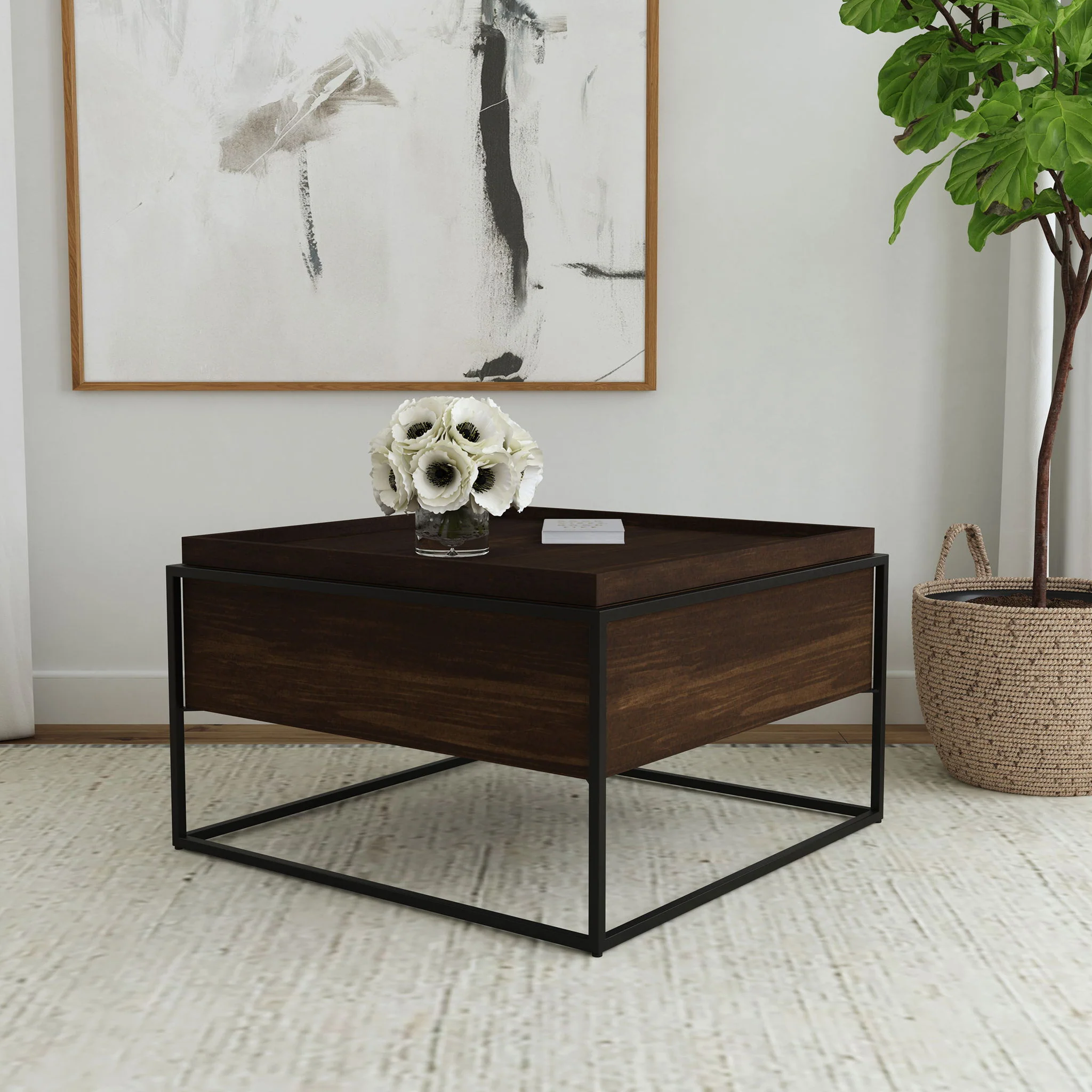 Fulton 30-inch Square Mango Wood Coffee Table Dark Brown - Image 4