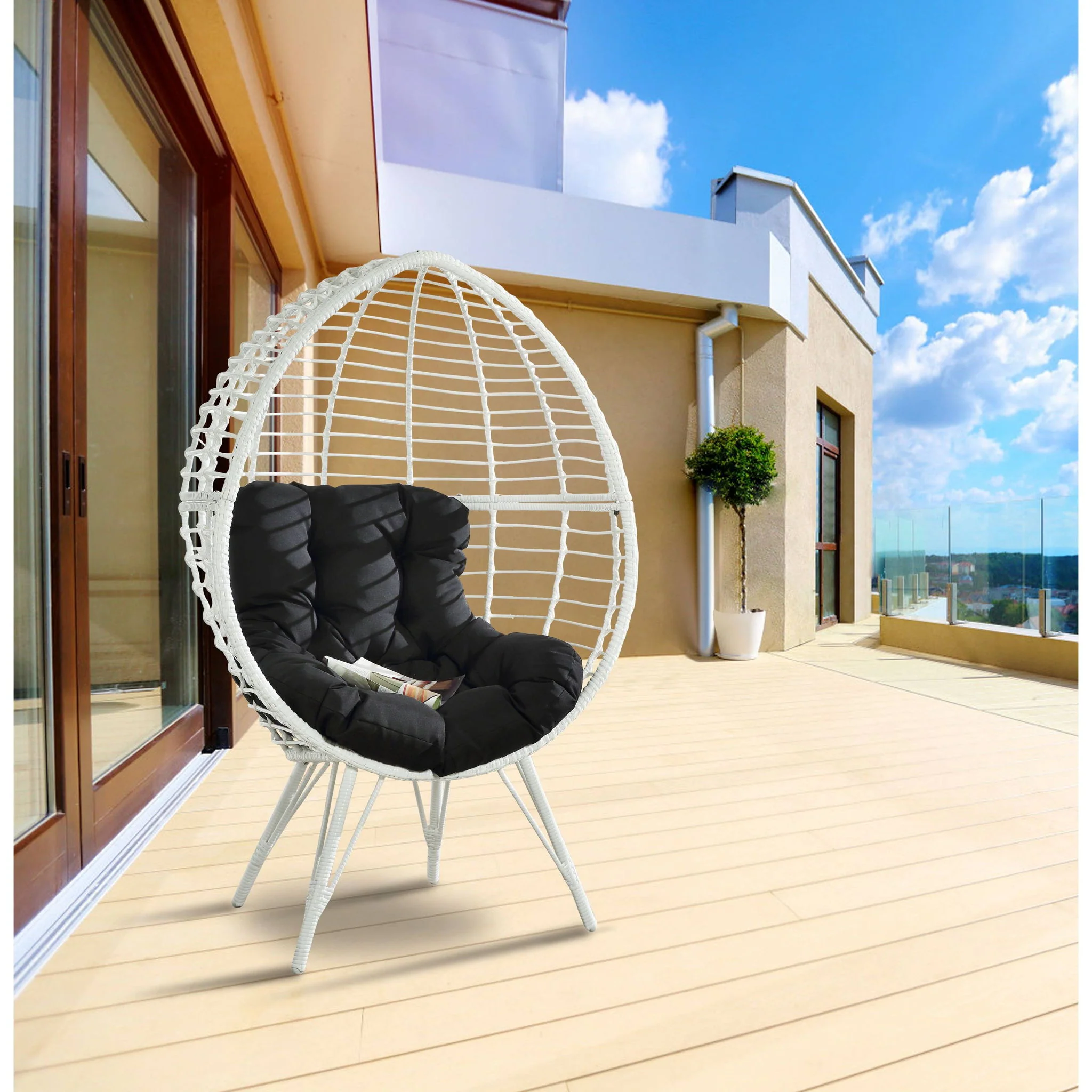 Galzed - Patio Lounge Chair - Black / White - Image 2