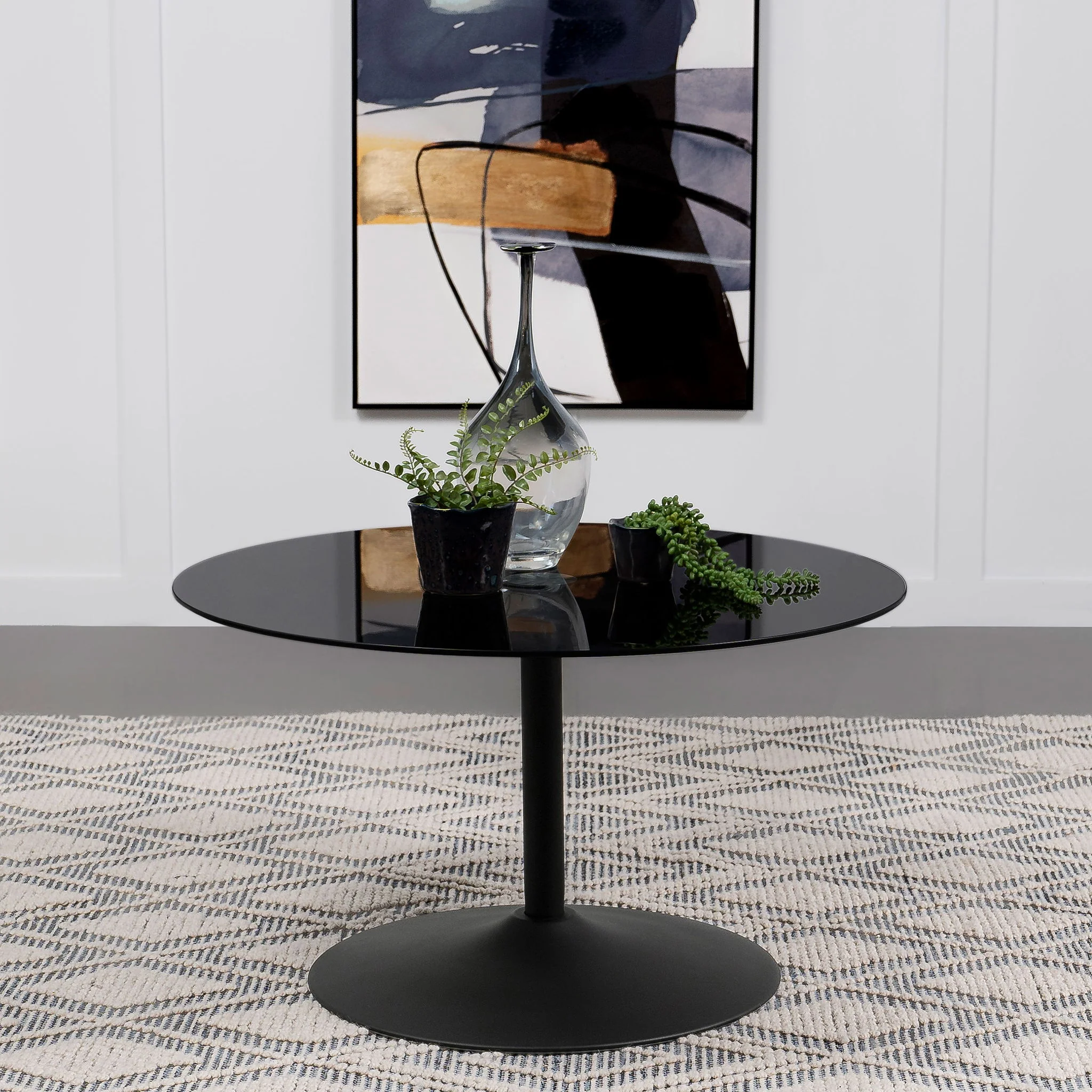 Ganso Round Metal Coffee Table With Tempered Glass Top Black - Image 3