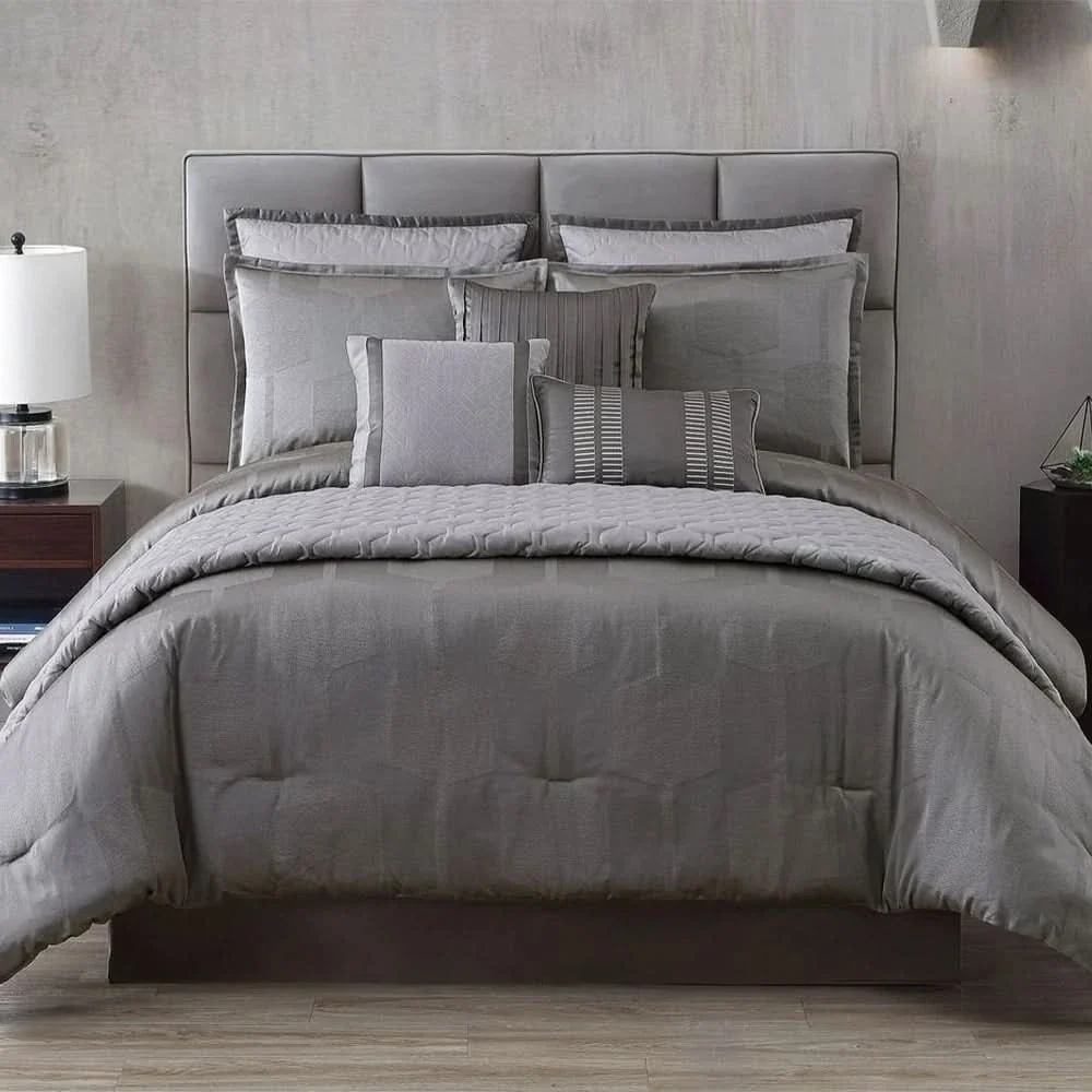 Garian Gray/Silver Queen or King 10PC Comforter Set with Coverlet & Decorative Pillows - Image 2