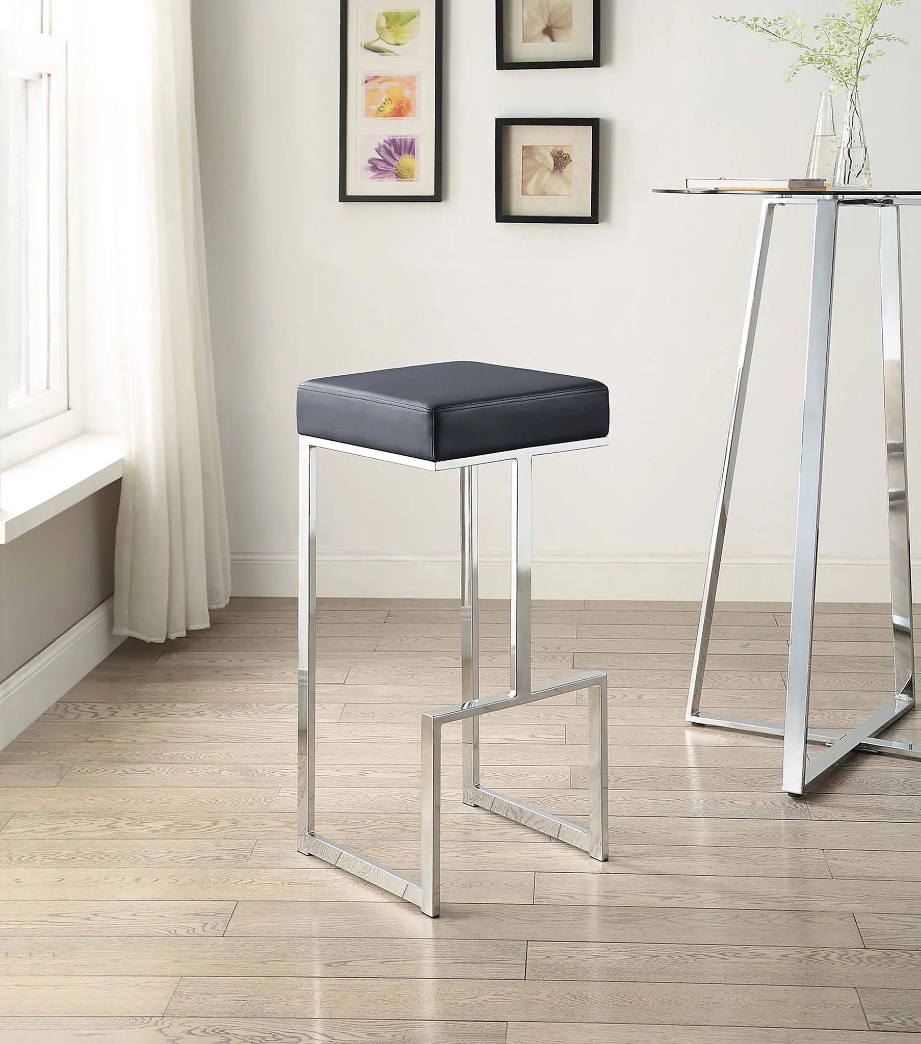 Gervase Square Bar Stool Black and Chrome - Image 4