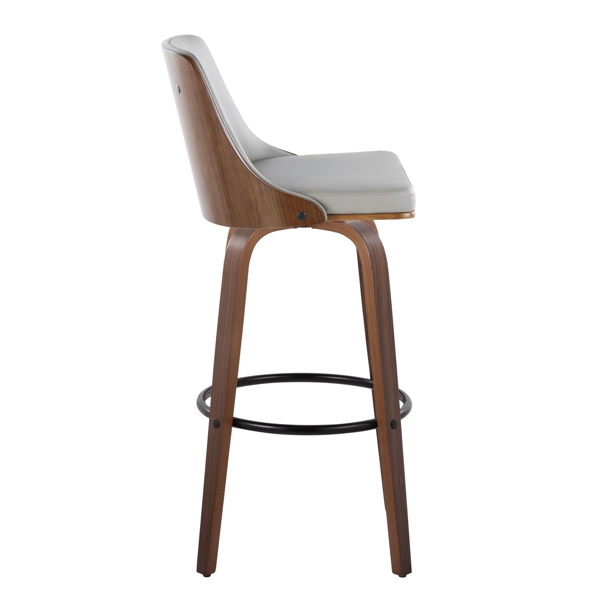 Gianna - Mid-Century Modern Fixed Height Barstool & Swivel With Round Footrest (Set of 2) - Walnut / Light Gray - Image 4