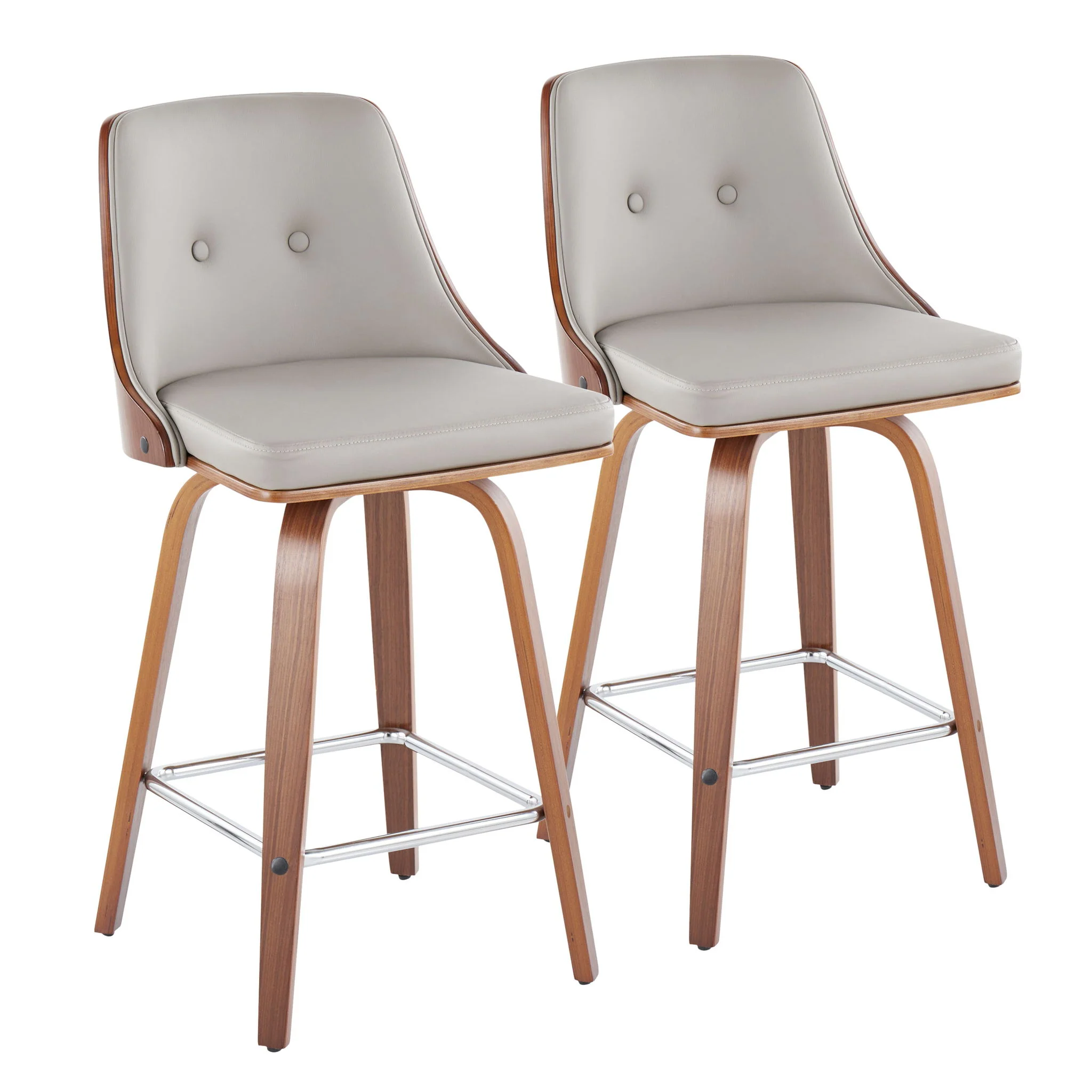 Gianna - Mid Century Modern Fixed Height Counter Stool With Swivel With Square Footrest (Set of 2) - Image 2