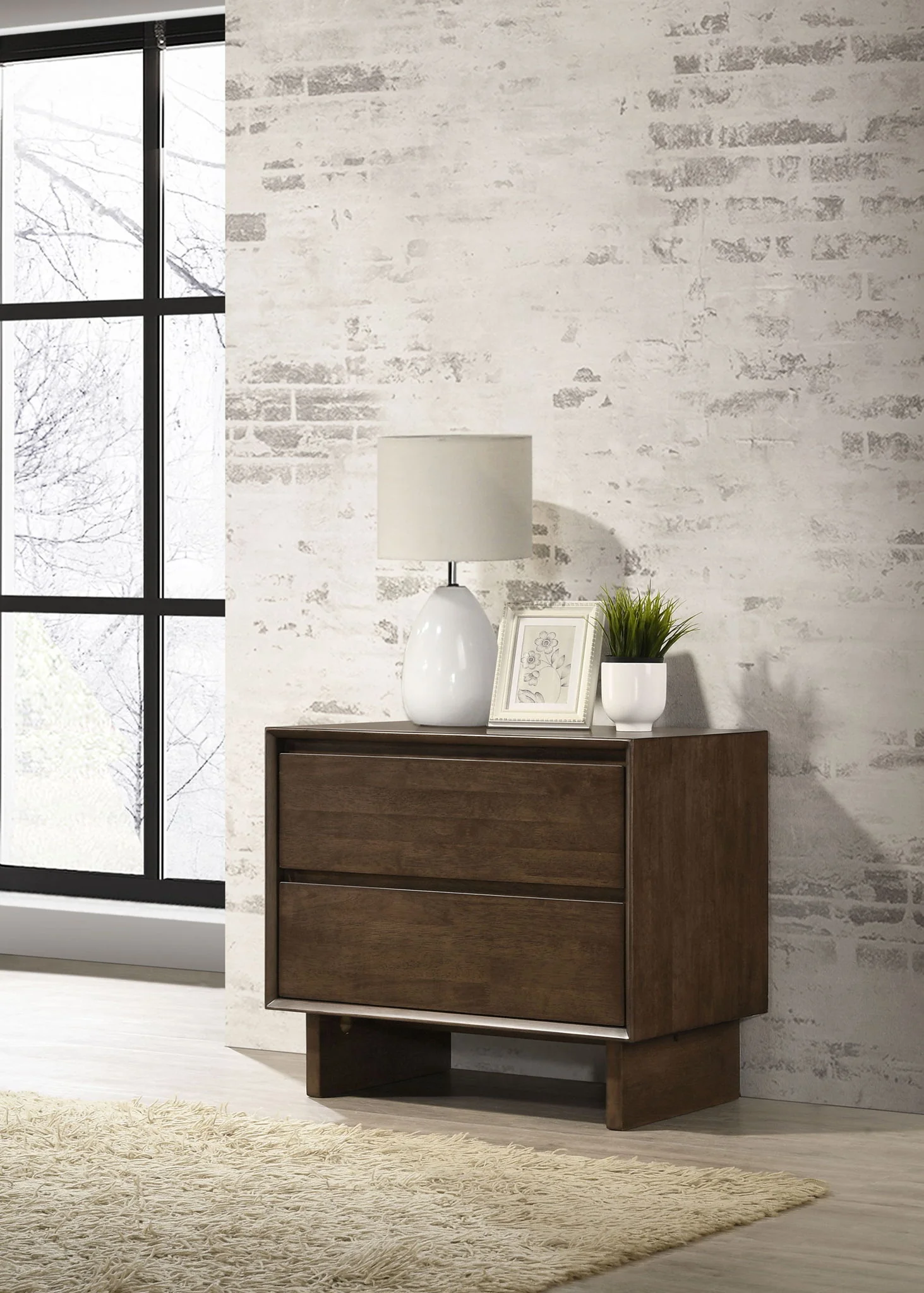 Glenwood 2-drawer Nightstand Bedside Table Warm Brown - Image 4