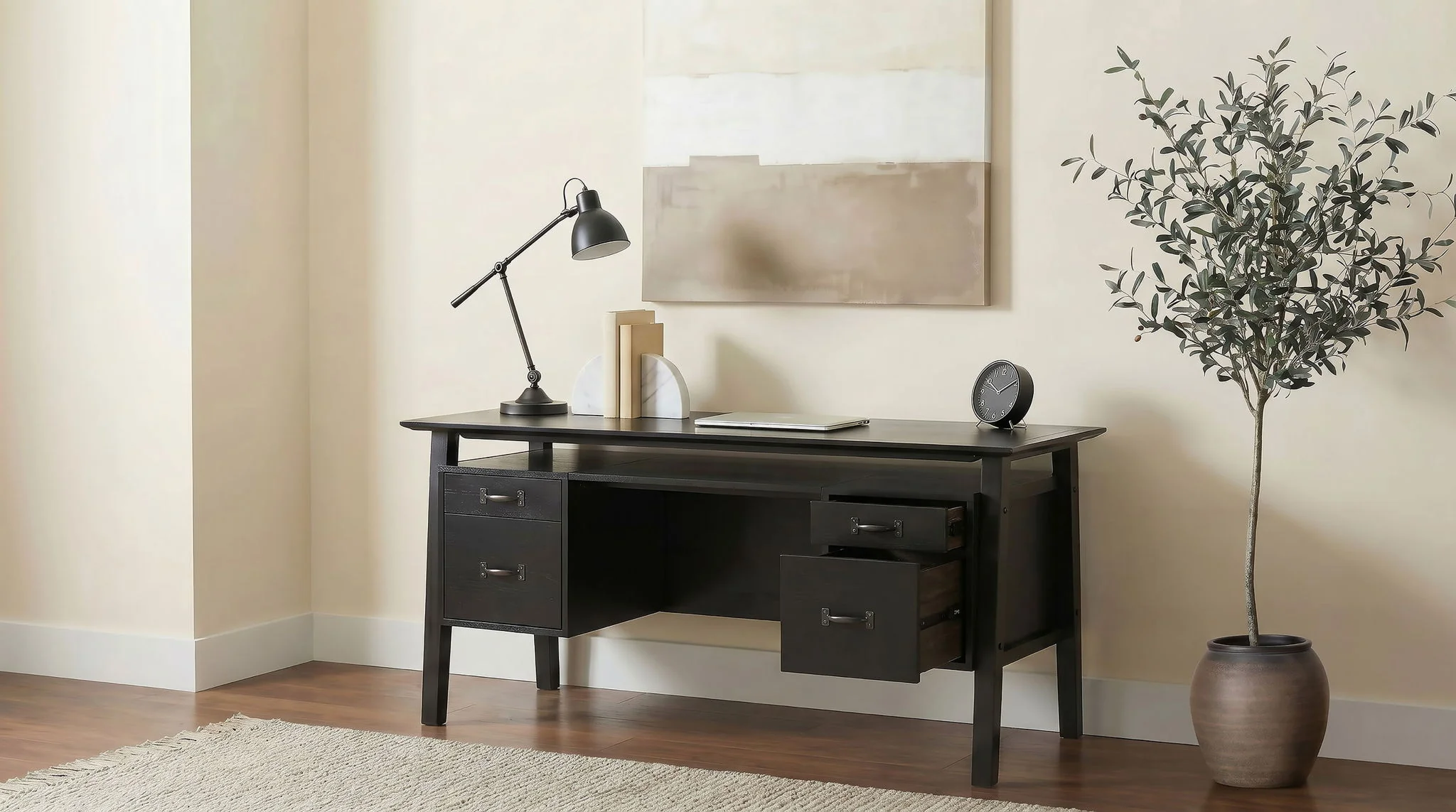 Goodson 64-inch 4-Drawer Double Pedestal Computer Desk Black - Image 3
