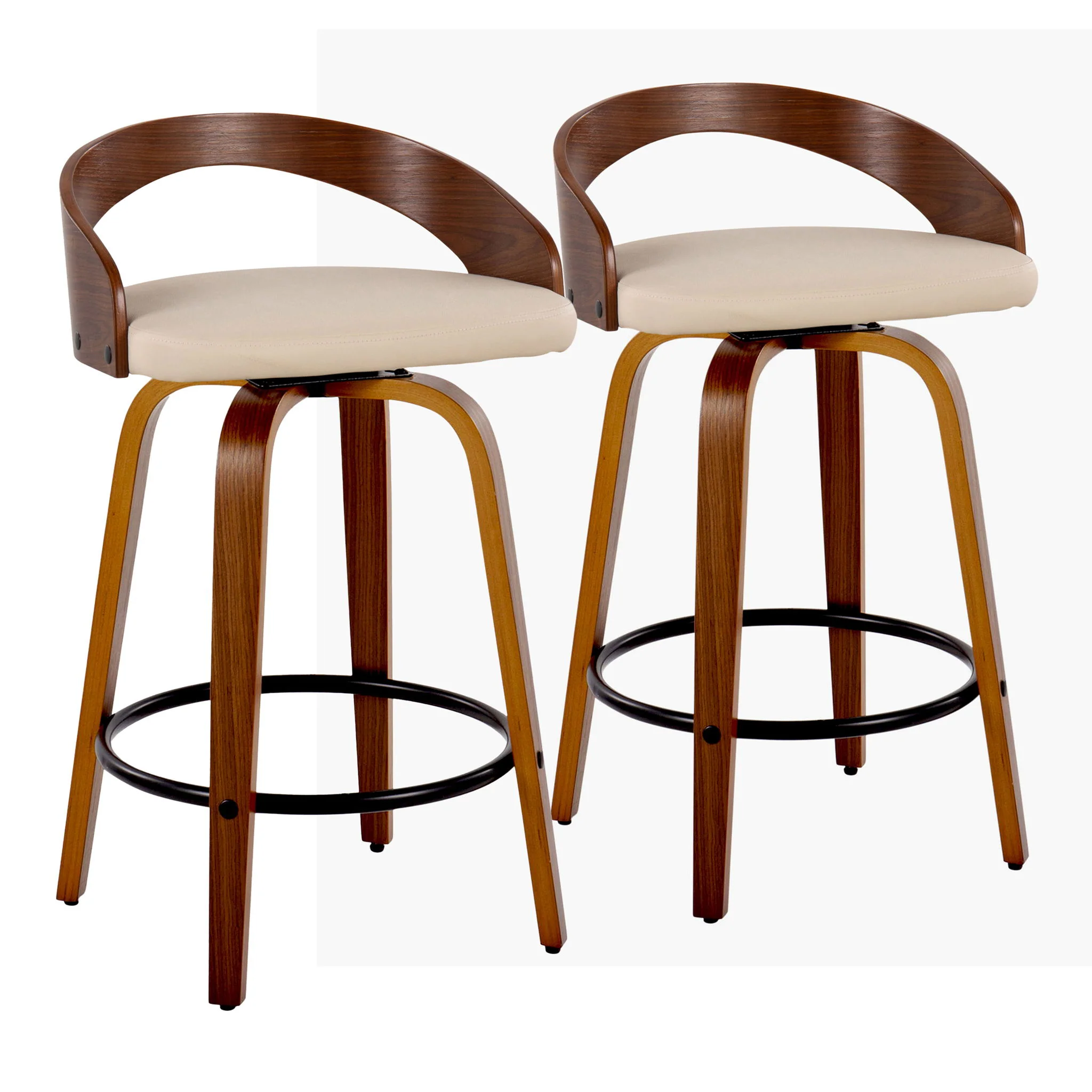 Grotto - Mid Century Modern Fixed Height Counter Stool With Swivel With Round Footrest (Set of 2) - Image 2