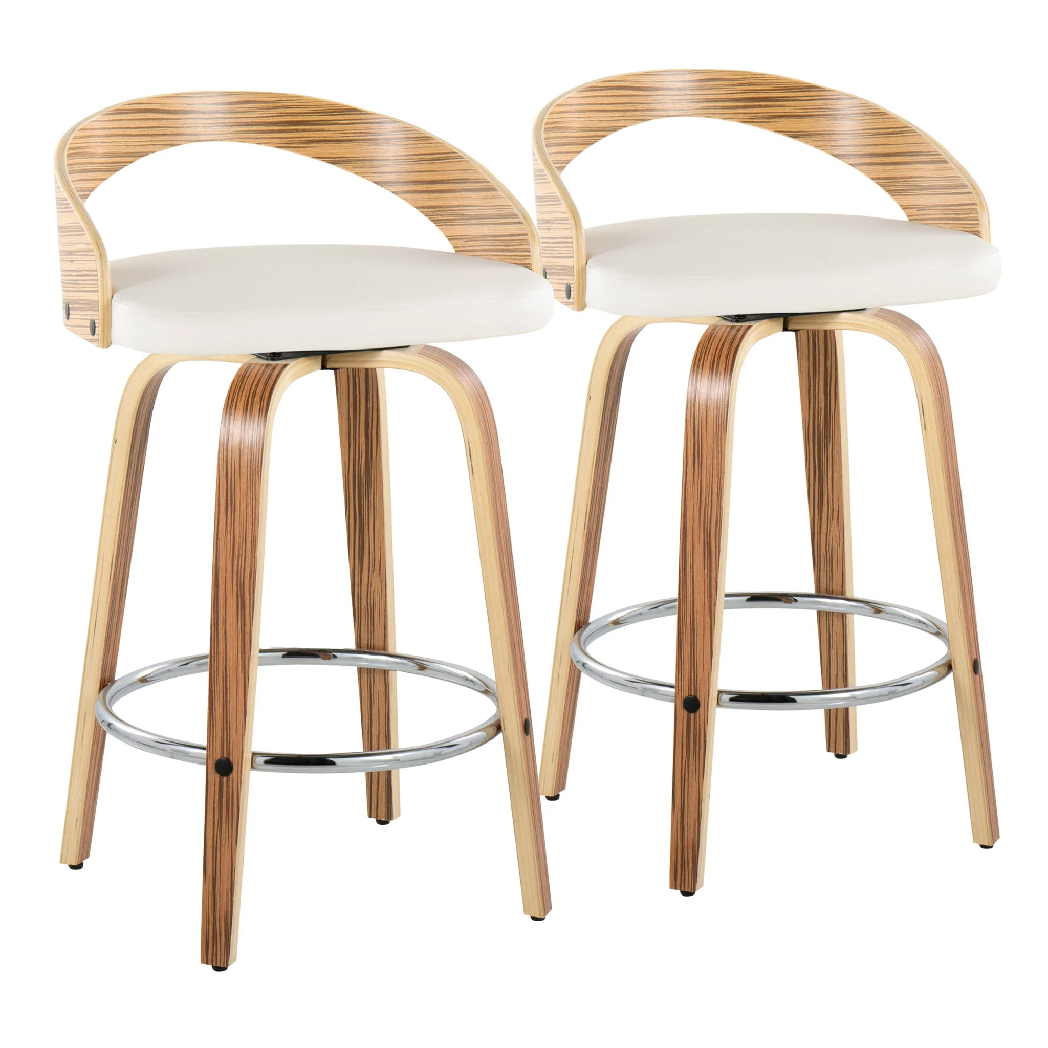 Grotto - Mid Century Modern Fixed Height Counter Stool With Swivel With Round Footrest (Set of 2) - Image 3