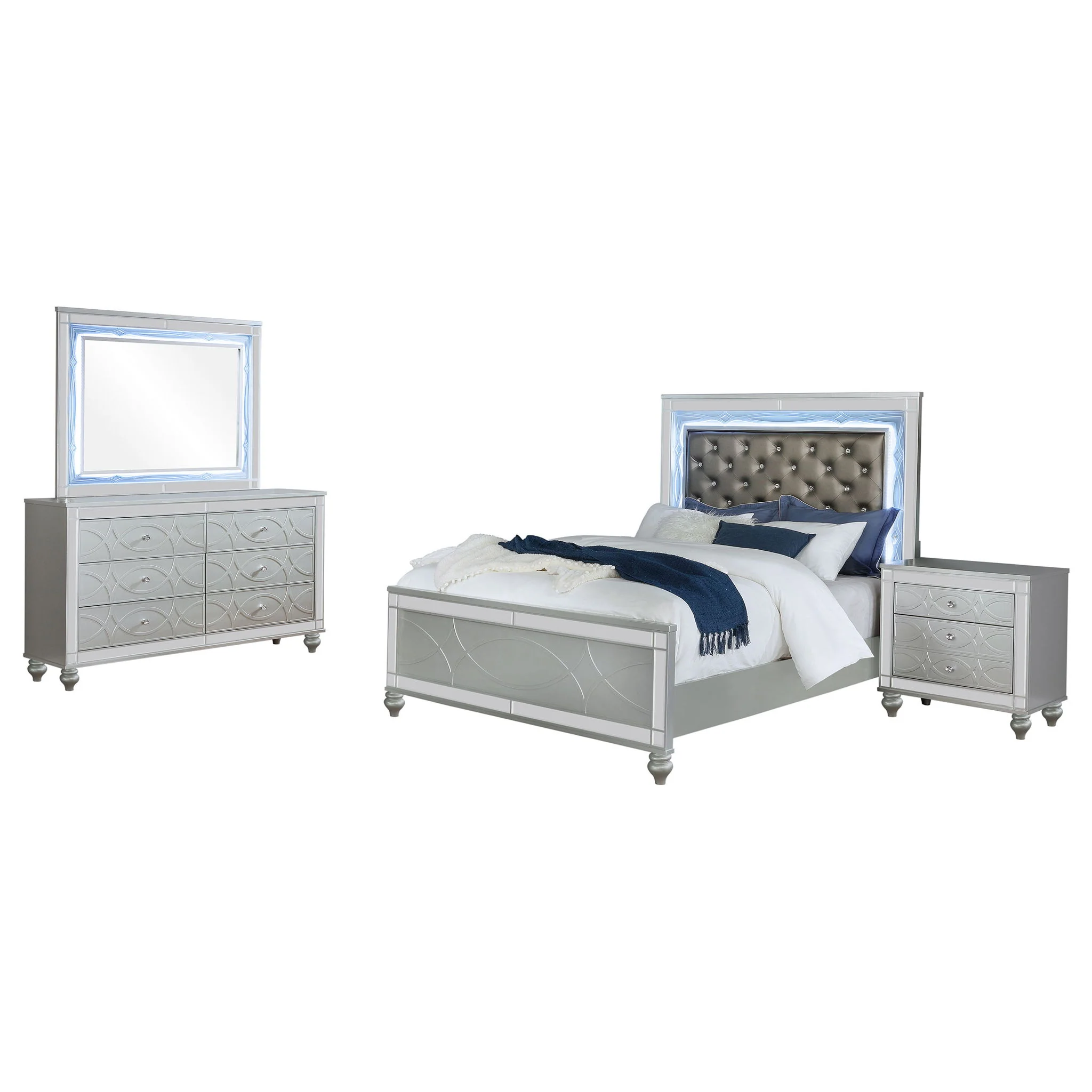 Gunnison 4-piece Eastern King Bedroom Set Silver Metallic - Image 2