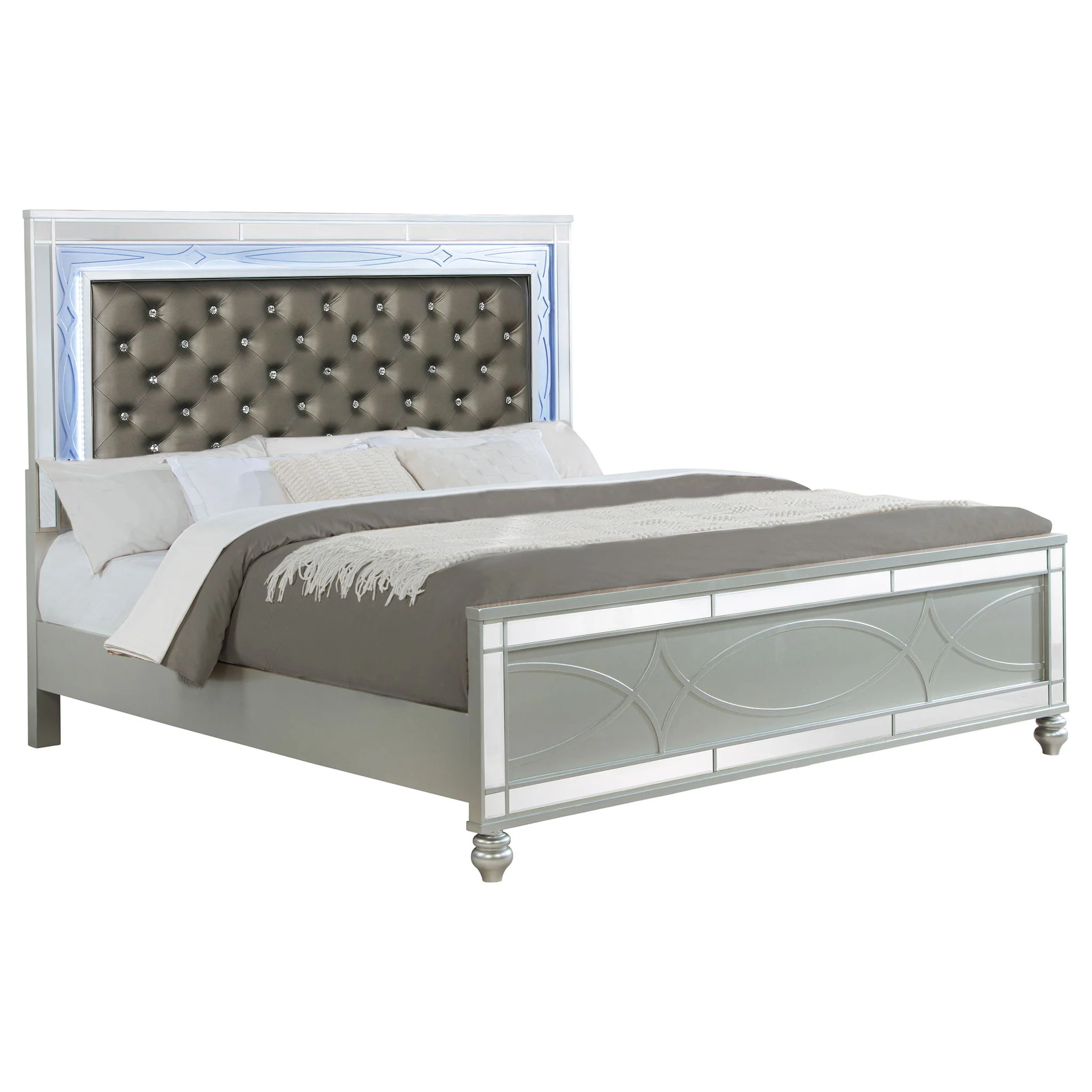 Gunnison Wood Eastern King LED Panel Bed Silver Metallic - Image 3