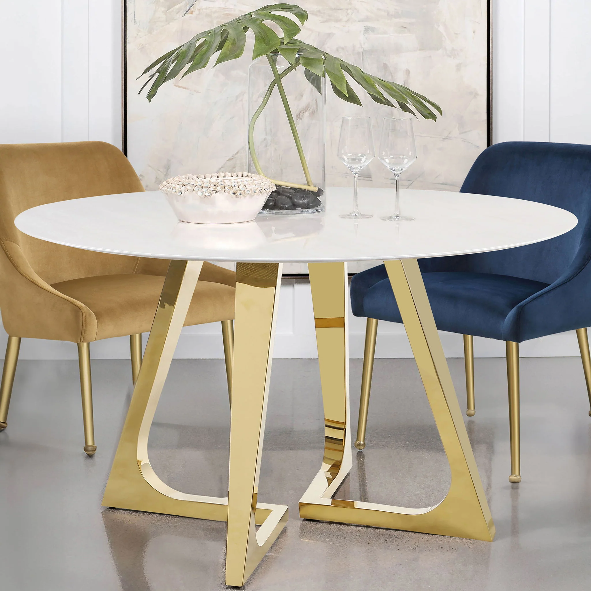 Gwynn Round 51-inch Marble Stainless Steel Dining Table Gold - Image 4