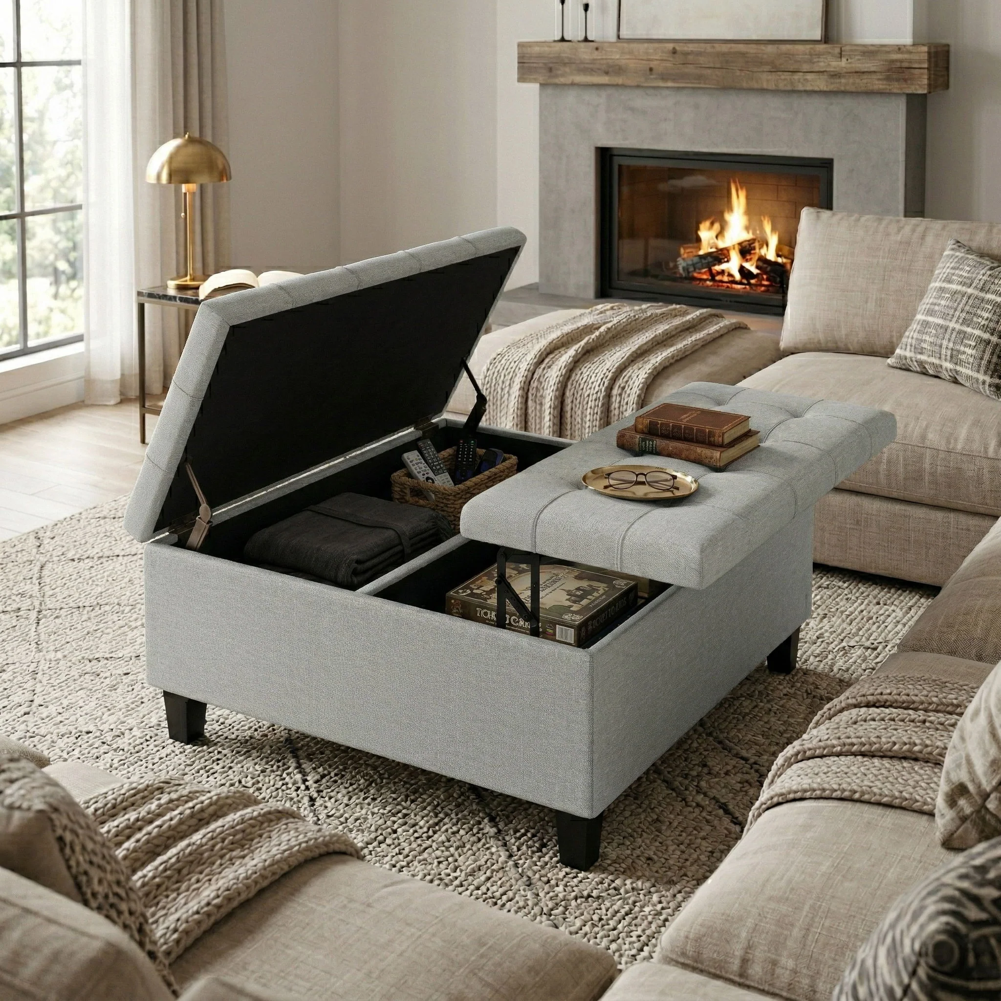 Harrison - Coffee Table Storage Ottoman Lift Top - Stone Gray - Image 4