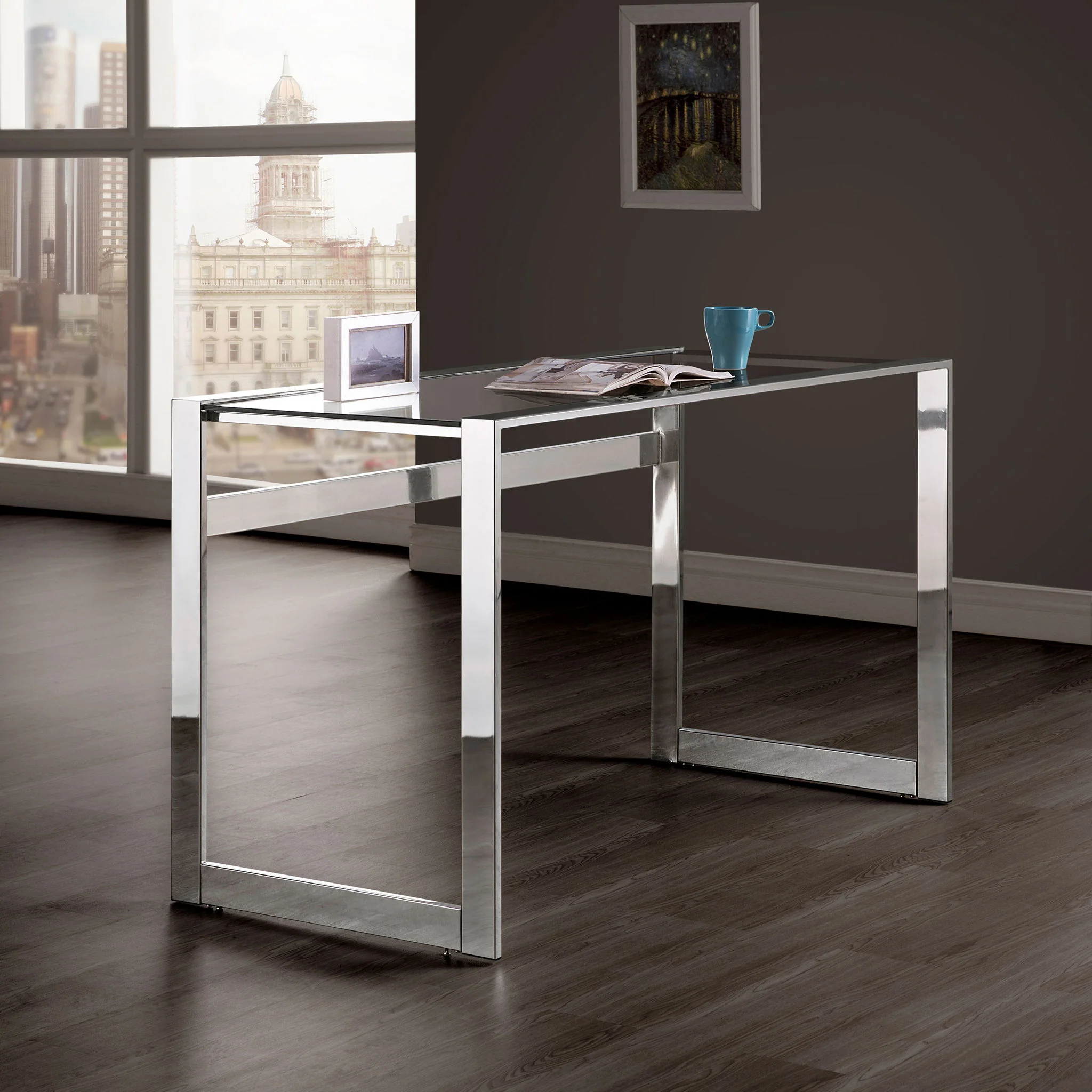 Hartford 47-inch Glass Top Writing Desk Chrome - Image 4