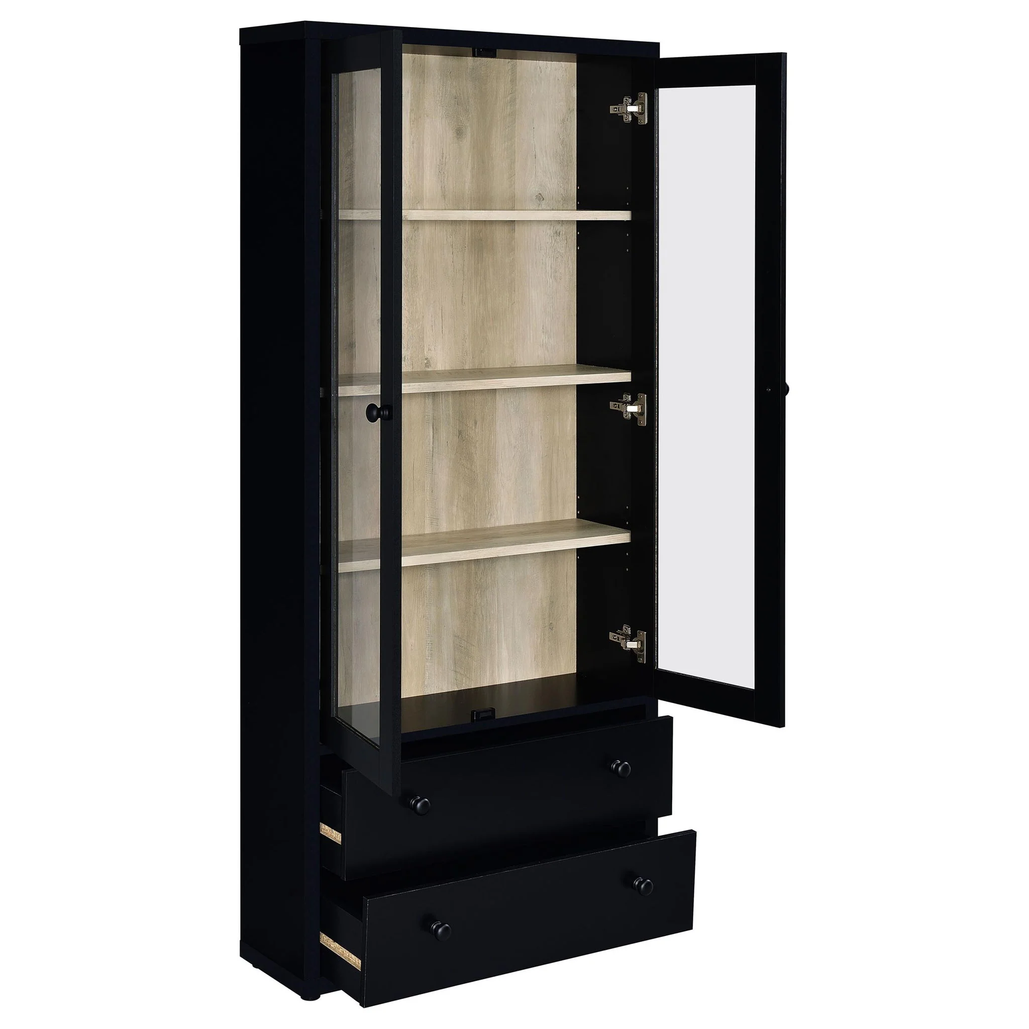 Hawthorne 4-shelf Glass Door Cabinet with Drawers Black - Image 2