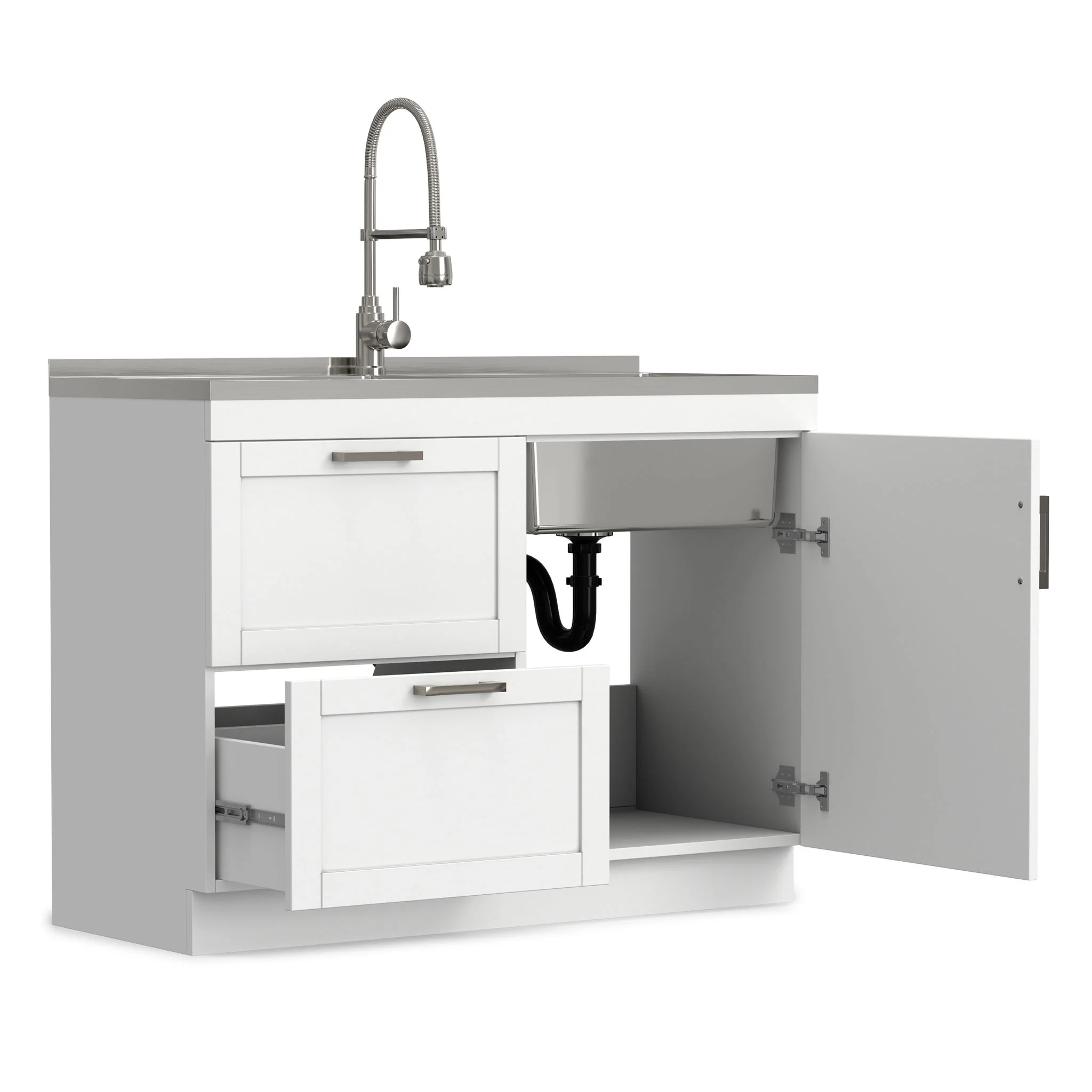 Hennessy - Laundry Utility Sink And Cabinet With Dual Sink And Pull Out Faucet - White - Image 4