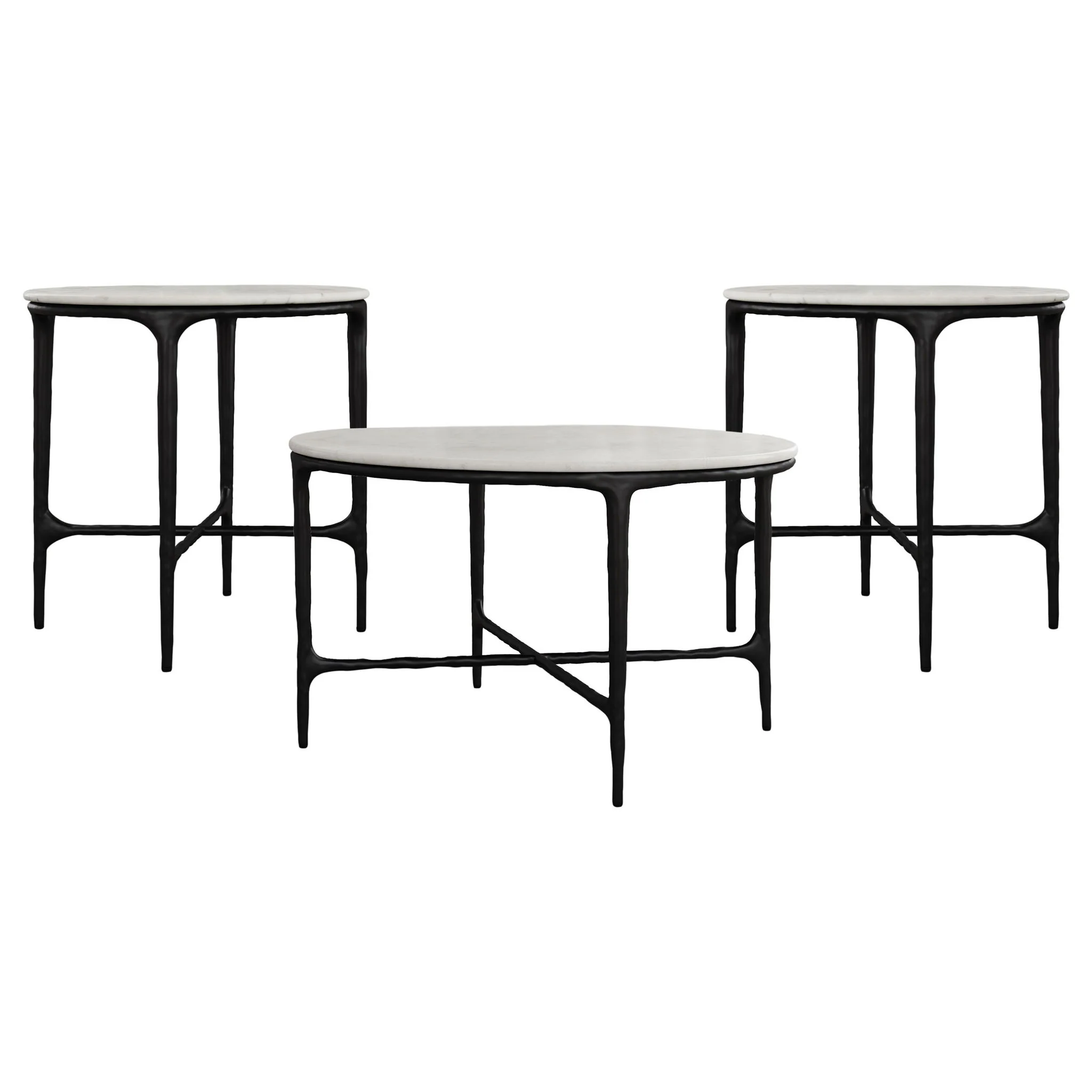 Hermas 3-piece Round Marble Coffee and End Table Set White - Image 2