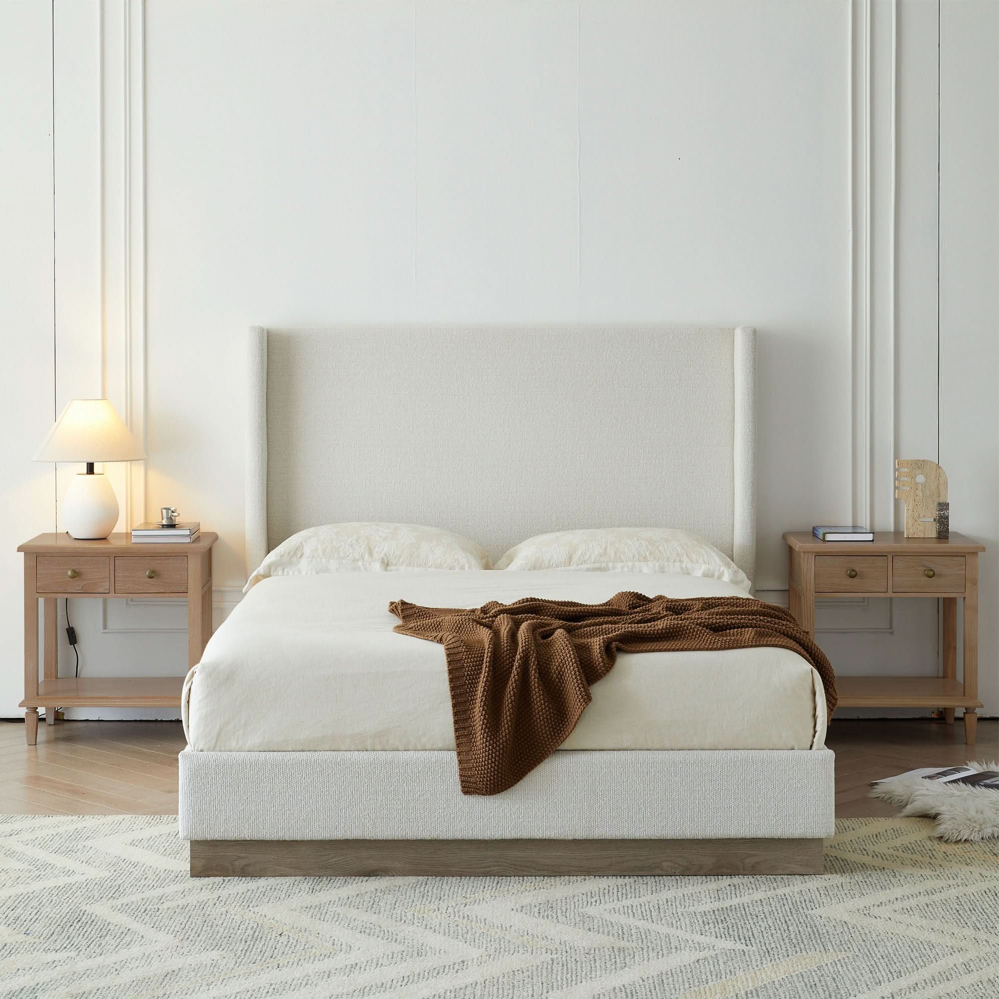 Hosford - Minimalist Upholstered Wingback Bed With Wood Base Platform - Image 11