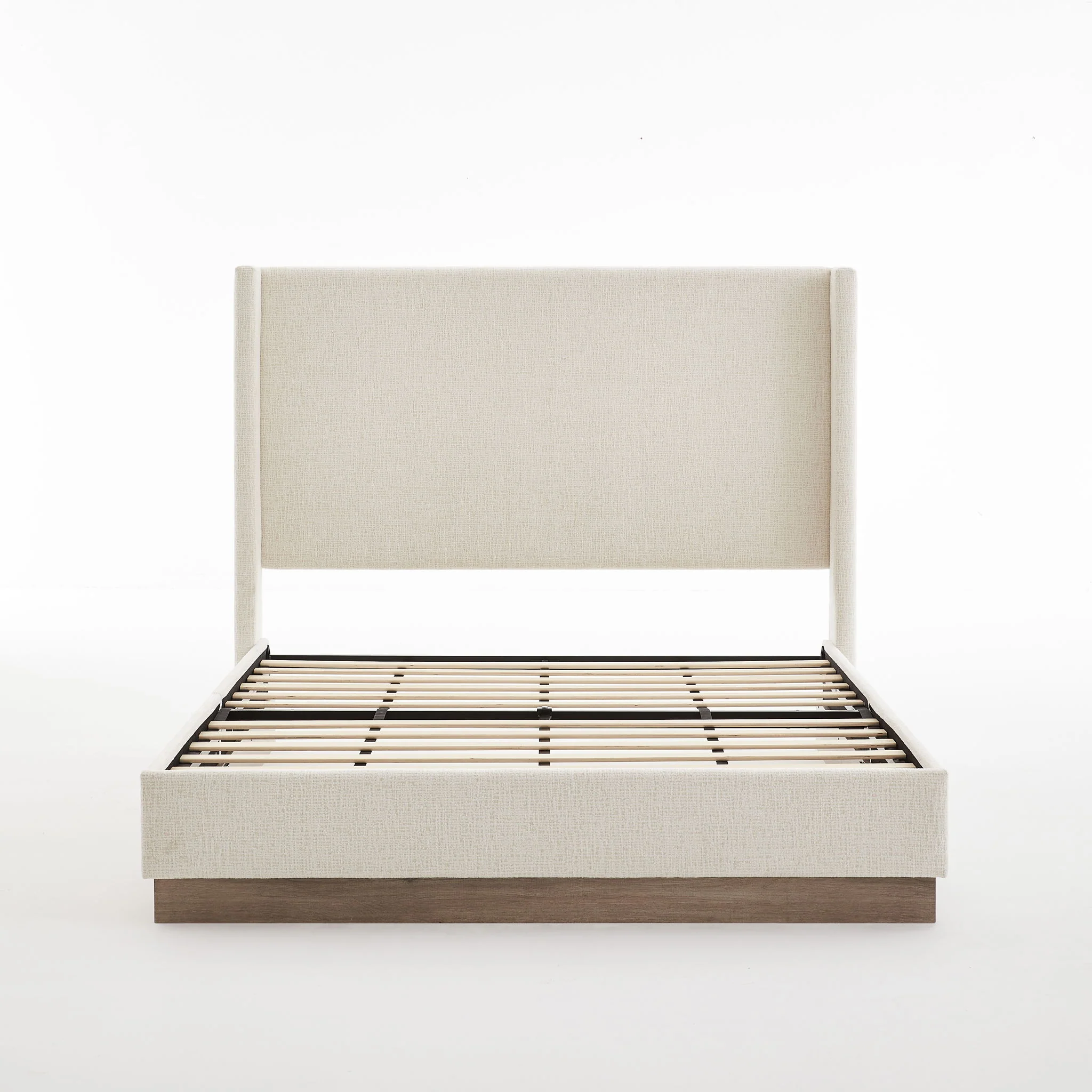 Hosford - Minimalist Upholstered Wingback Bed With Wood Base Platform - Image 2