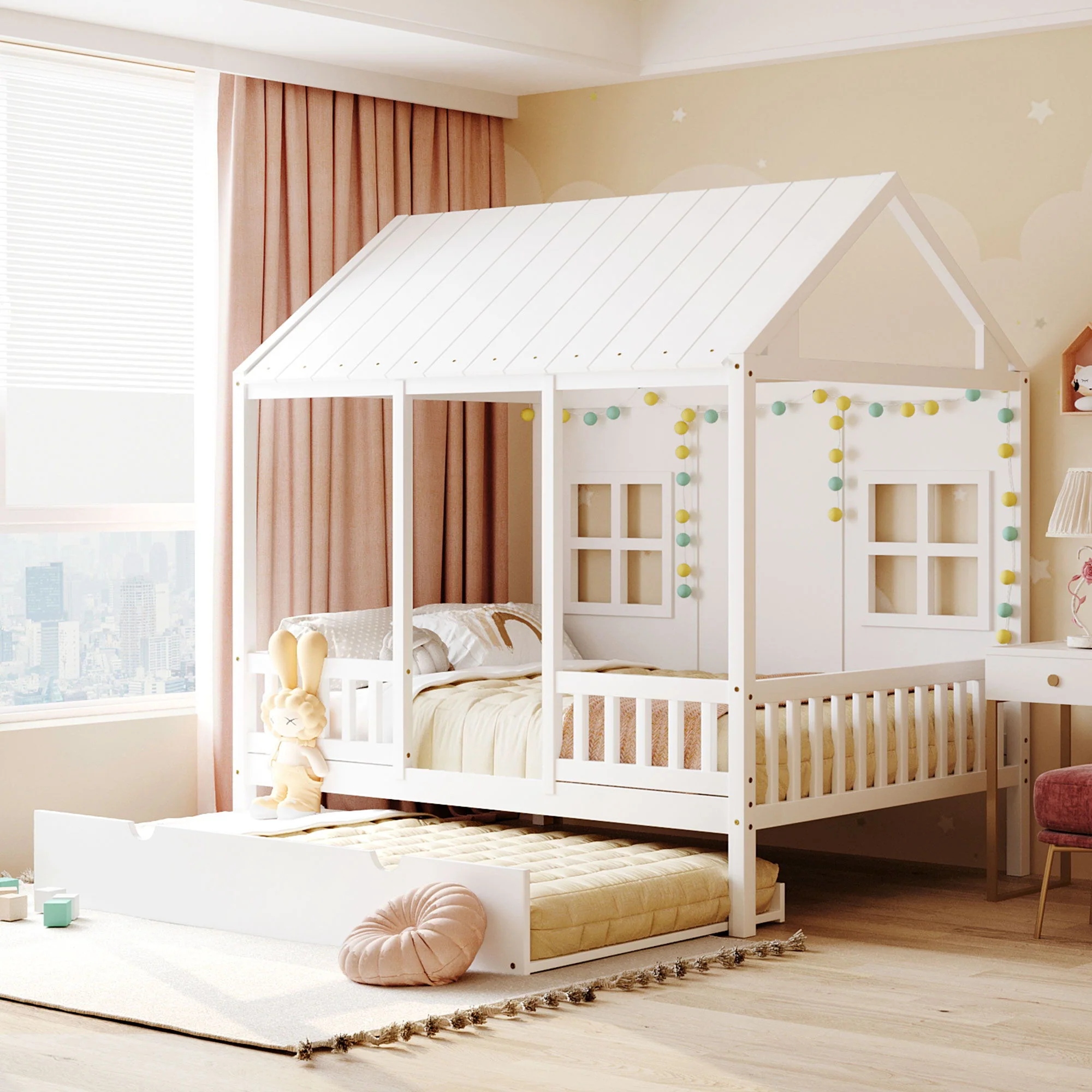 House Bed With Twin Size Trundle, Daybed