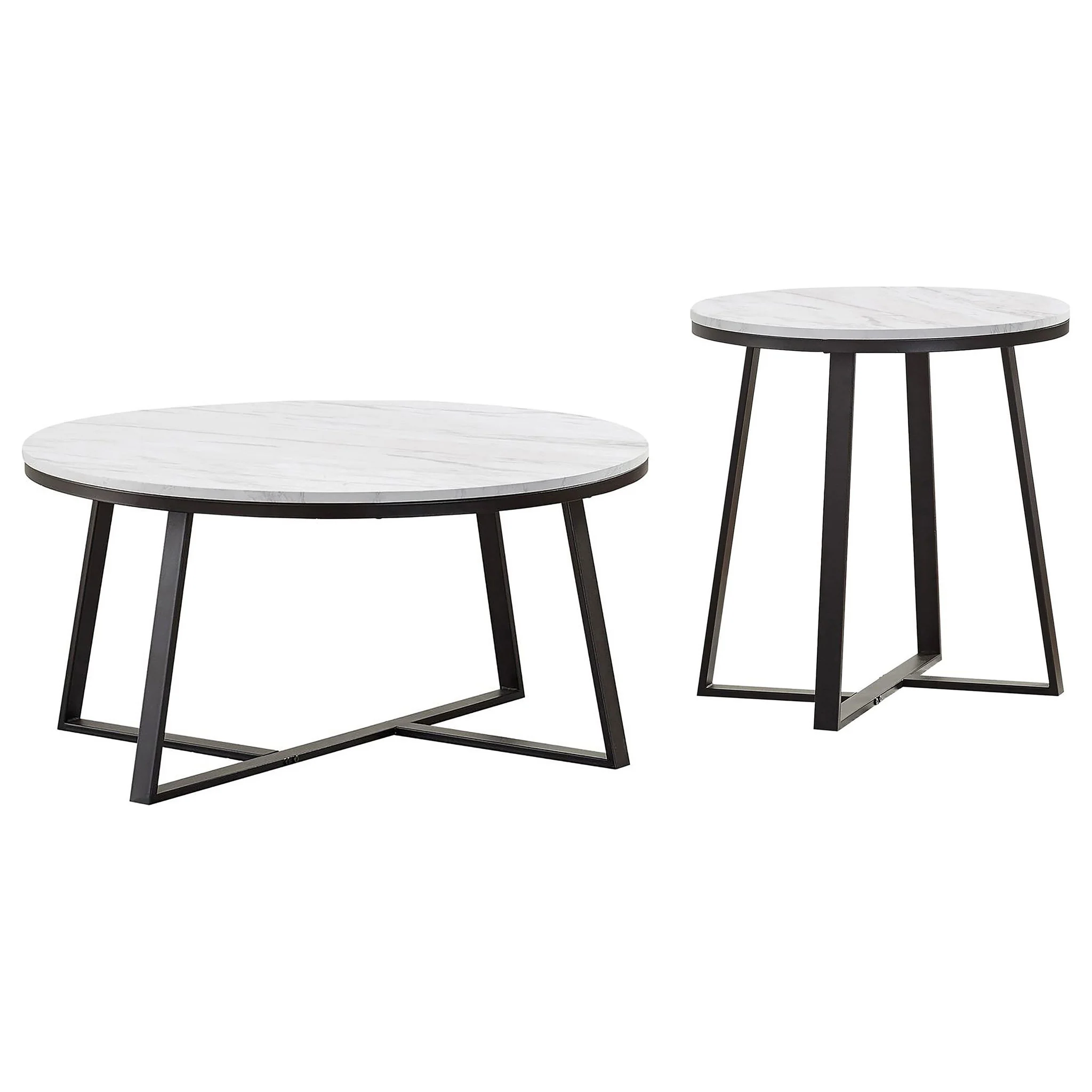Hugo 2-piece Coffee and End Table Set White Faux Marble - Image 3