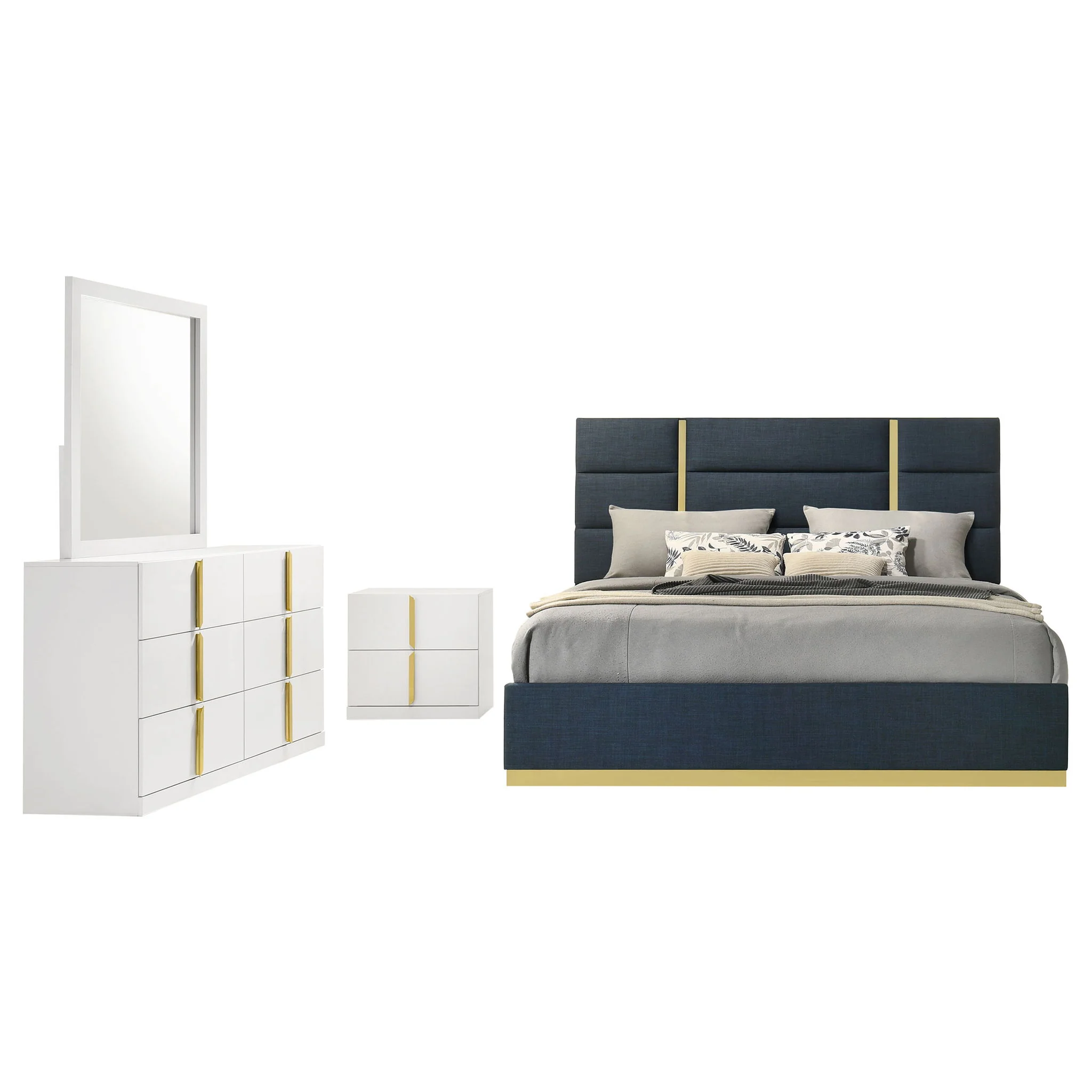 Ines 4-piece Eastern King Bedroom Set Navy and White High Gloss - Image 3