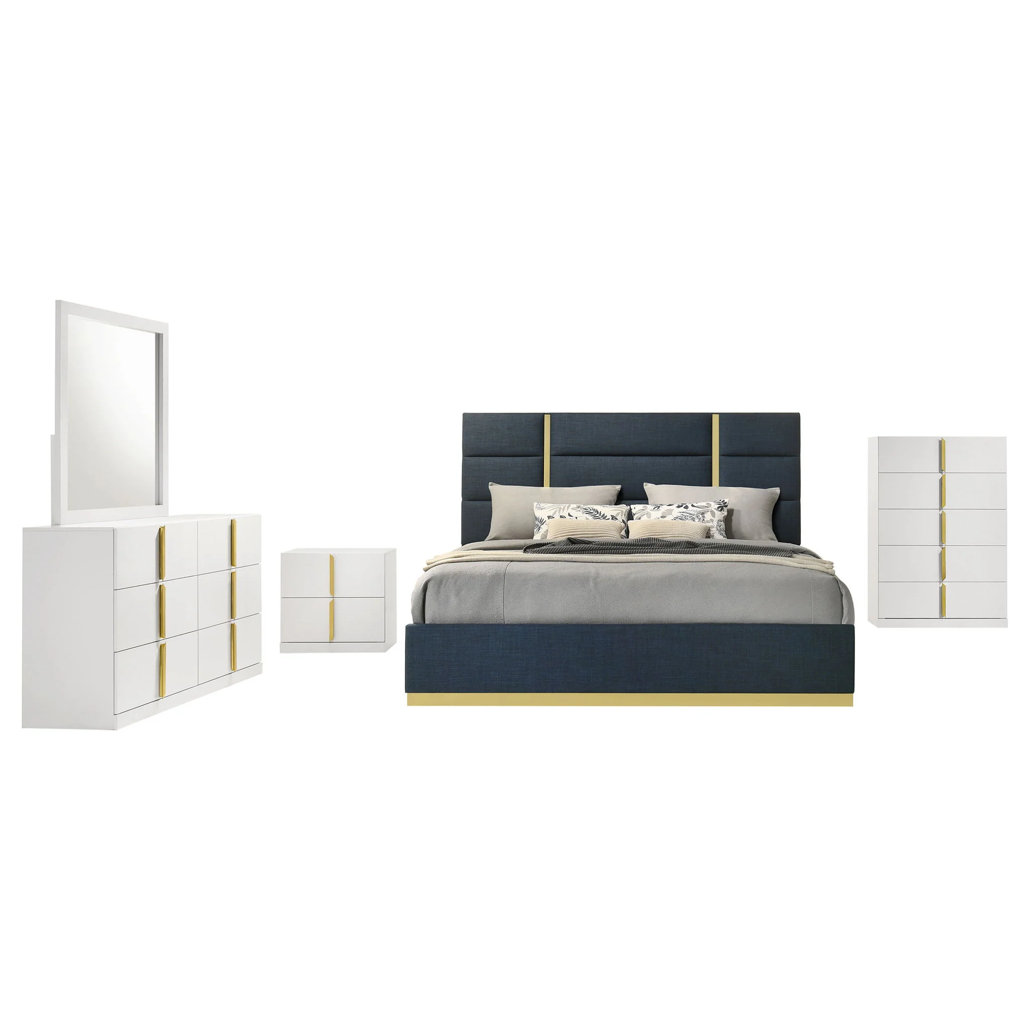 Ines 5-piece Eastern King Bedroom Set Navy and White High Gloss - Image 4
