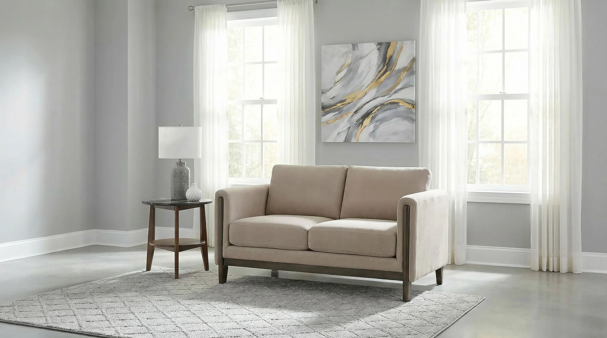 Islington Fabric Upholstered Panel Arm Loveseat Taupe - Image 2