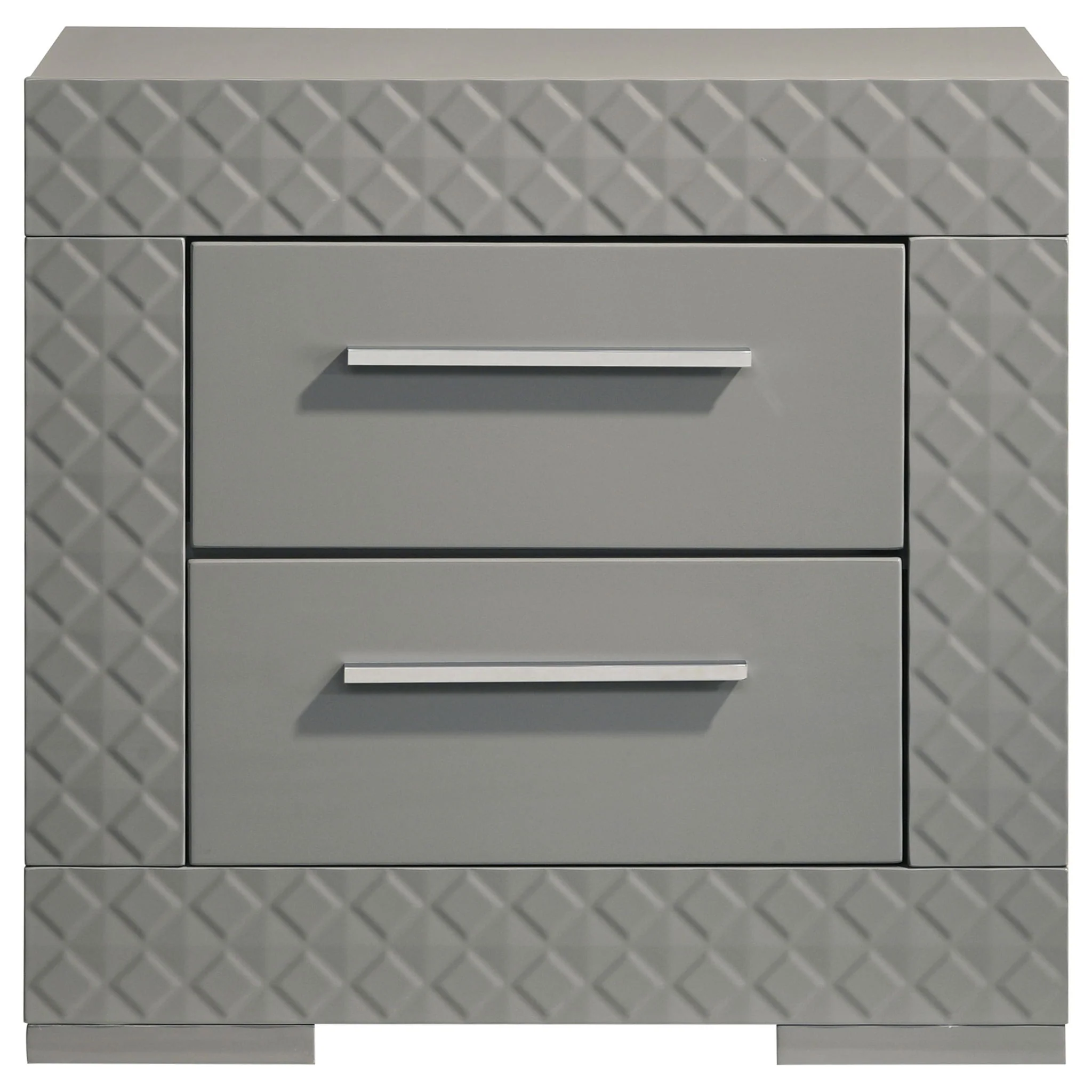 Ives 2-drawer Nightstand Bedside Table Grey High Gloss - Image 2