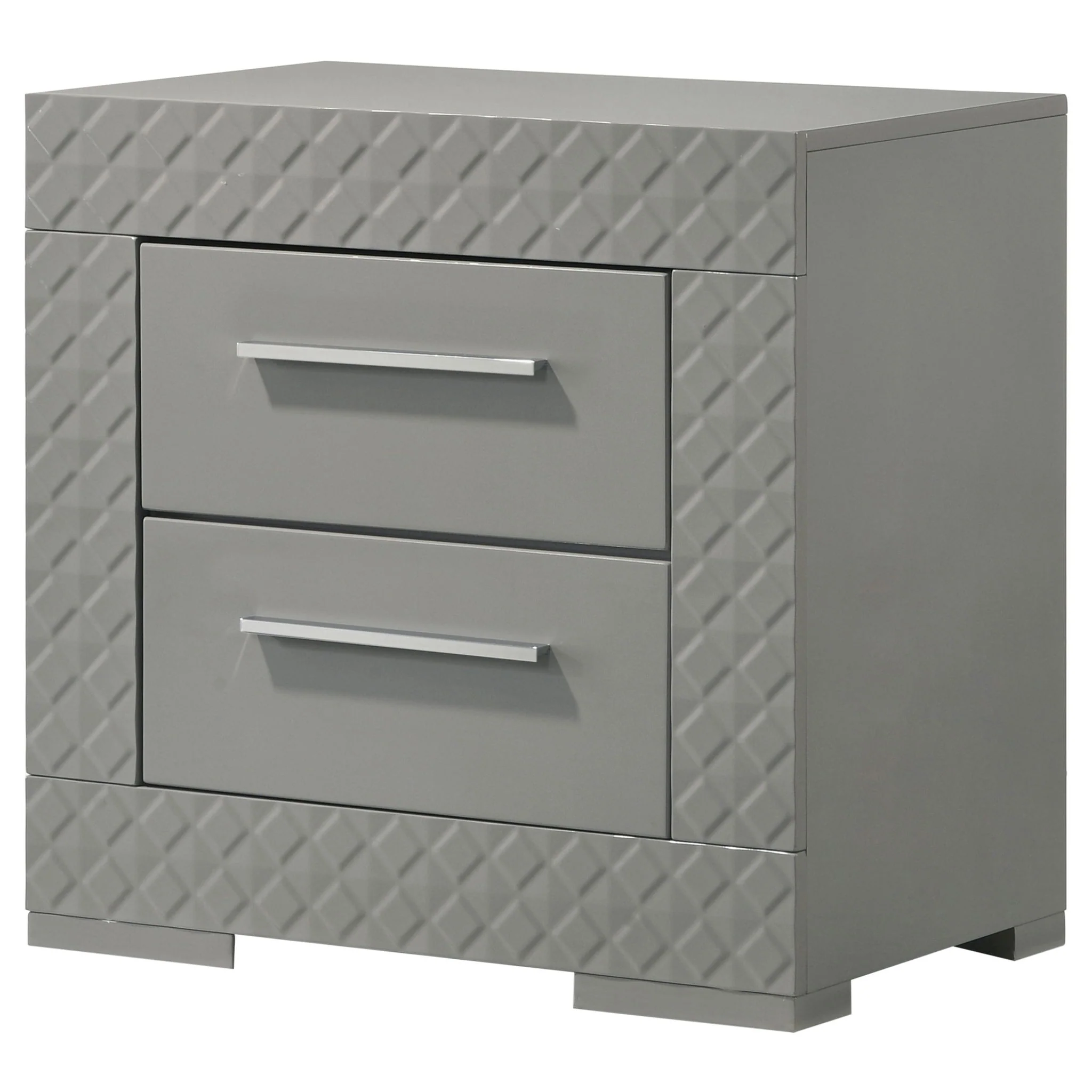 Ives 2-drawer Nightstand Bedside Table Grey High Gloss - Image 4