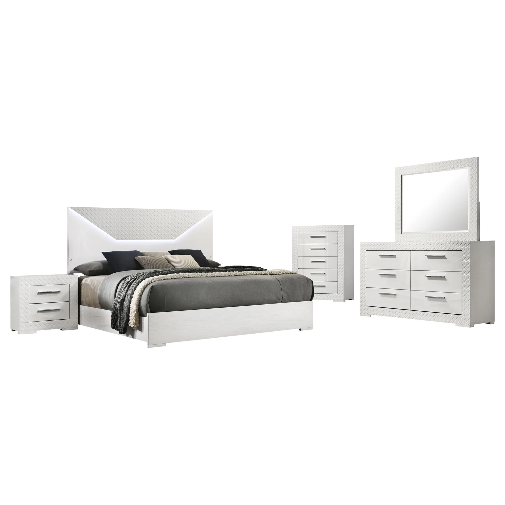 Ives 5-piece Eastern King Bedroom Set White High Gloss - Image 2