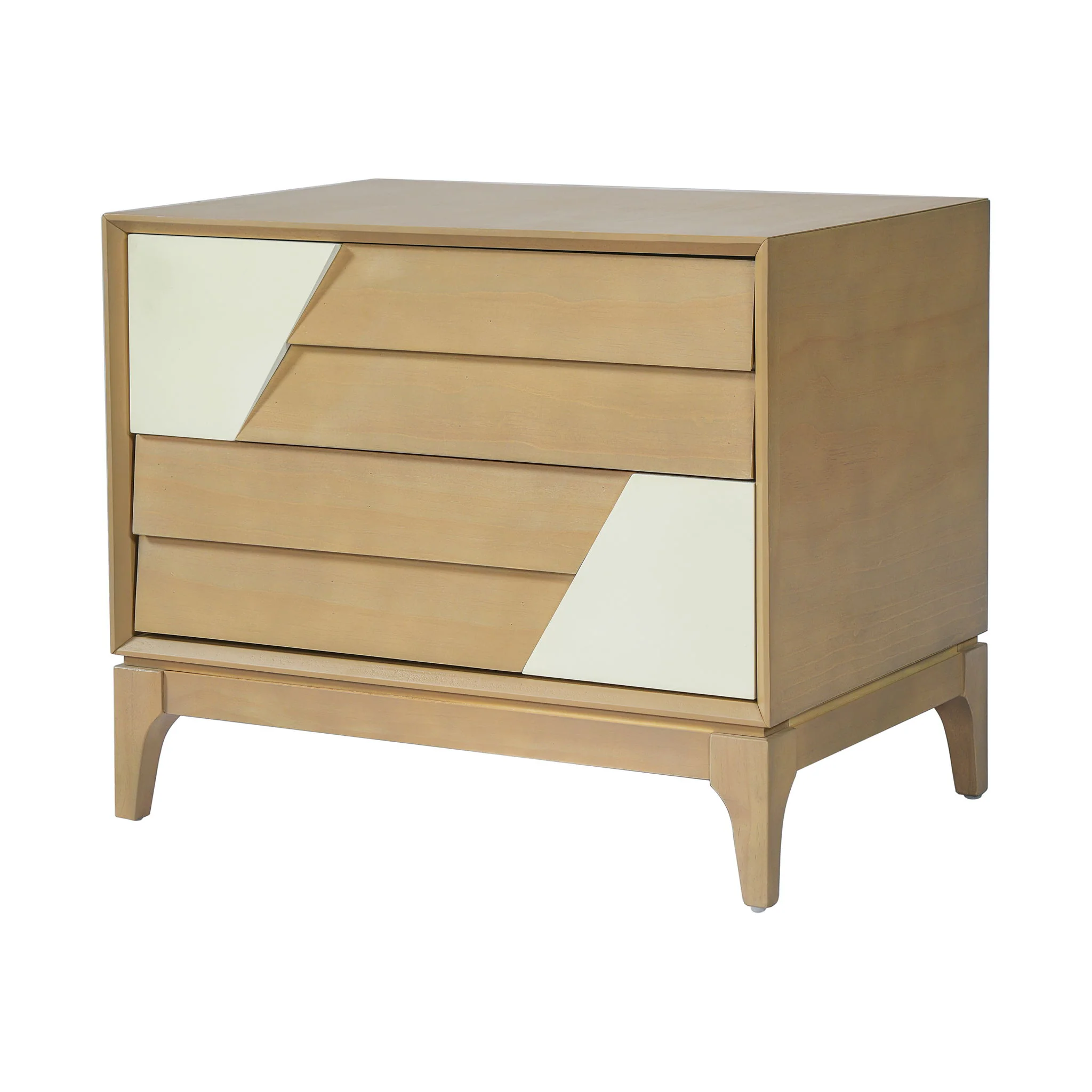 Japandi 2 Drawer Nightstand With Geometric Design - Image 2
