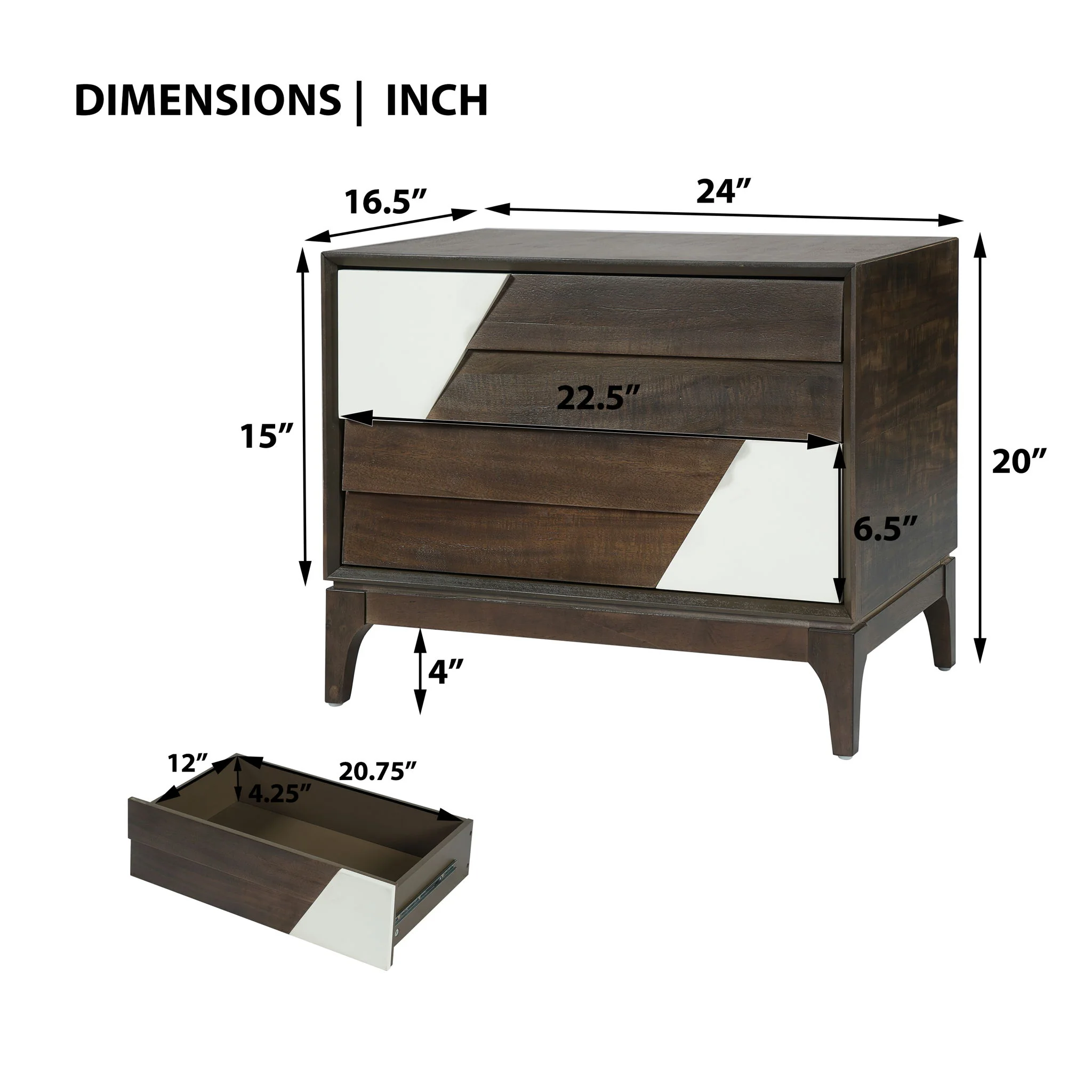 Japandi 2 Drawer Nightstand With Geometric Design - Image 4