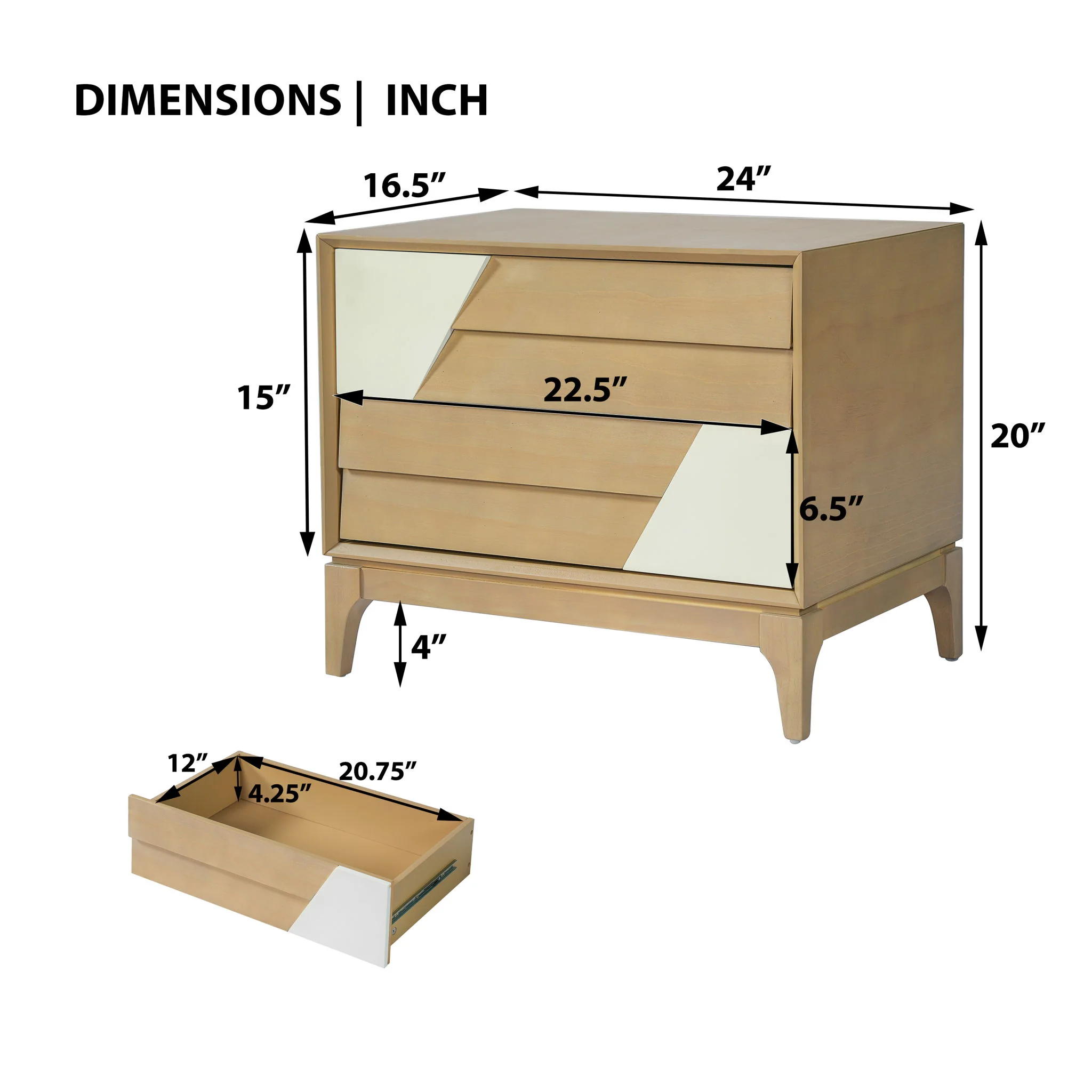 Japandi 2 Drawer Nightstand With Geometric Design - Image 7