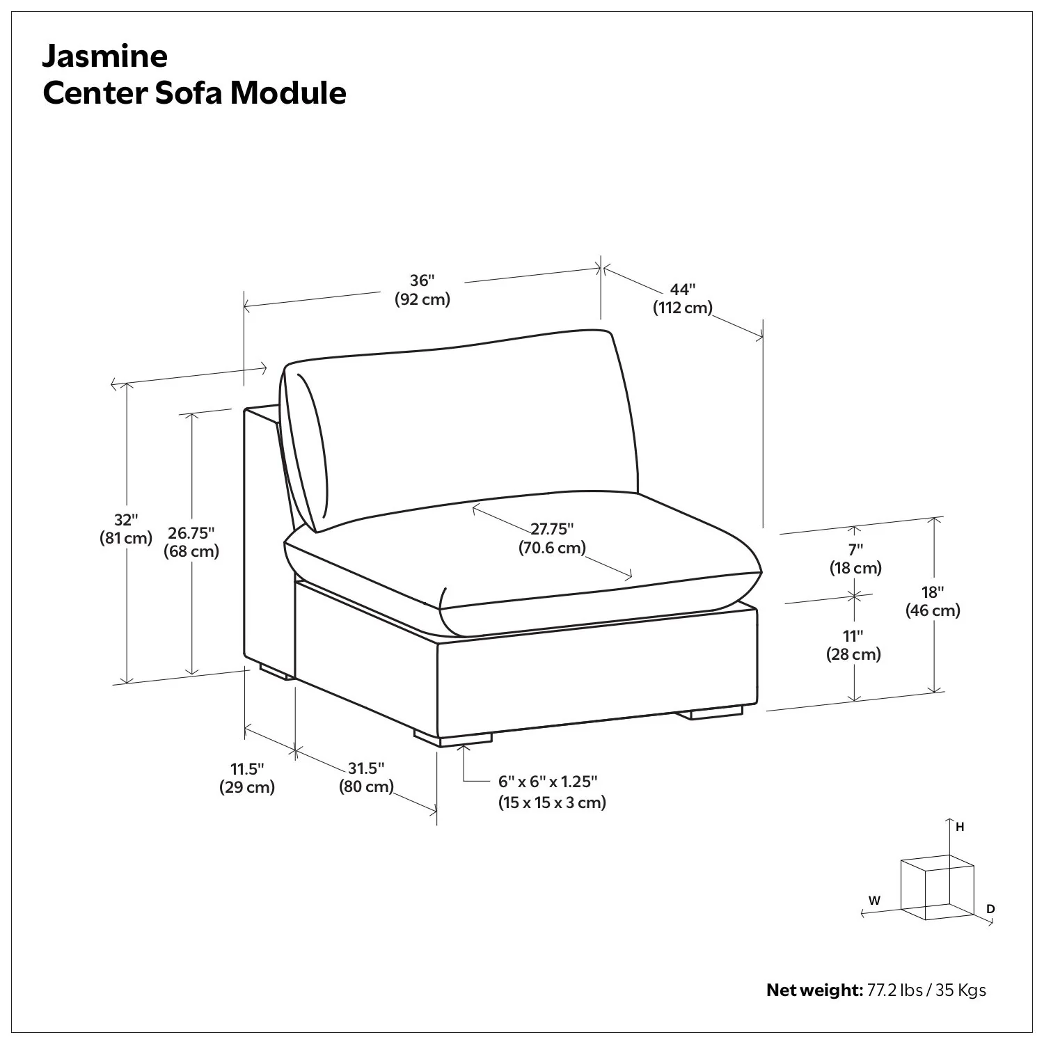 Jasmine - Center Sofa Module - Gray - Image 2