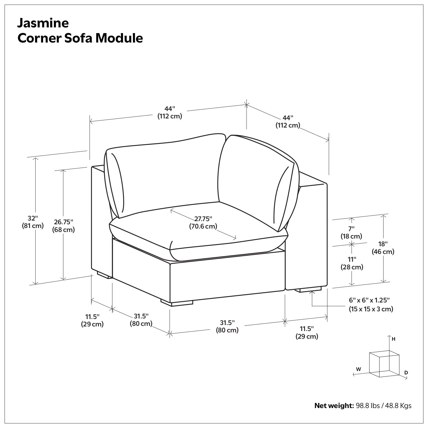 Jasmine - Corner Sofa Module - Gray - Image 3