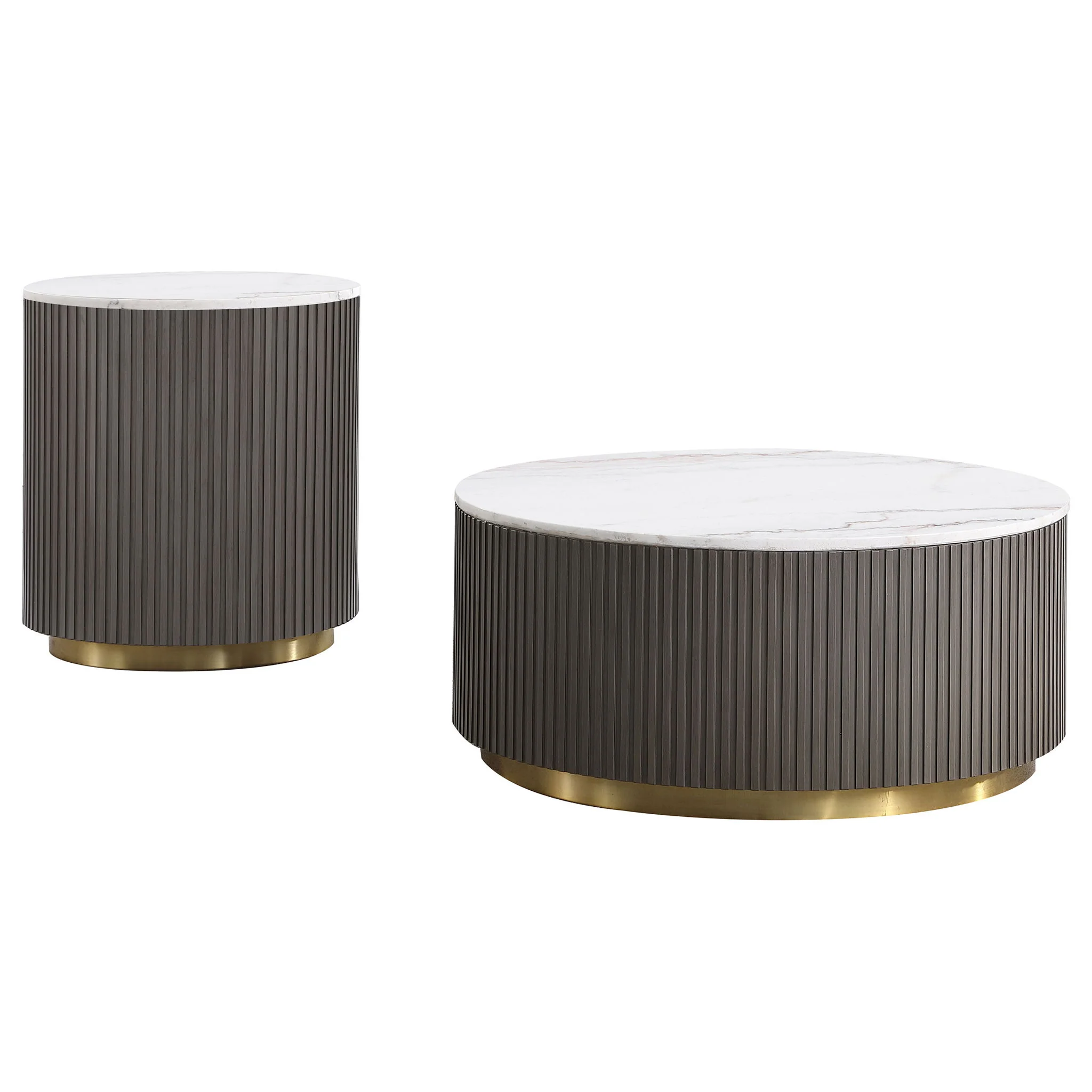 Jason 2-piece Round White Marble Coffee Table Set Charcoal - Image 3