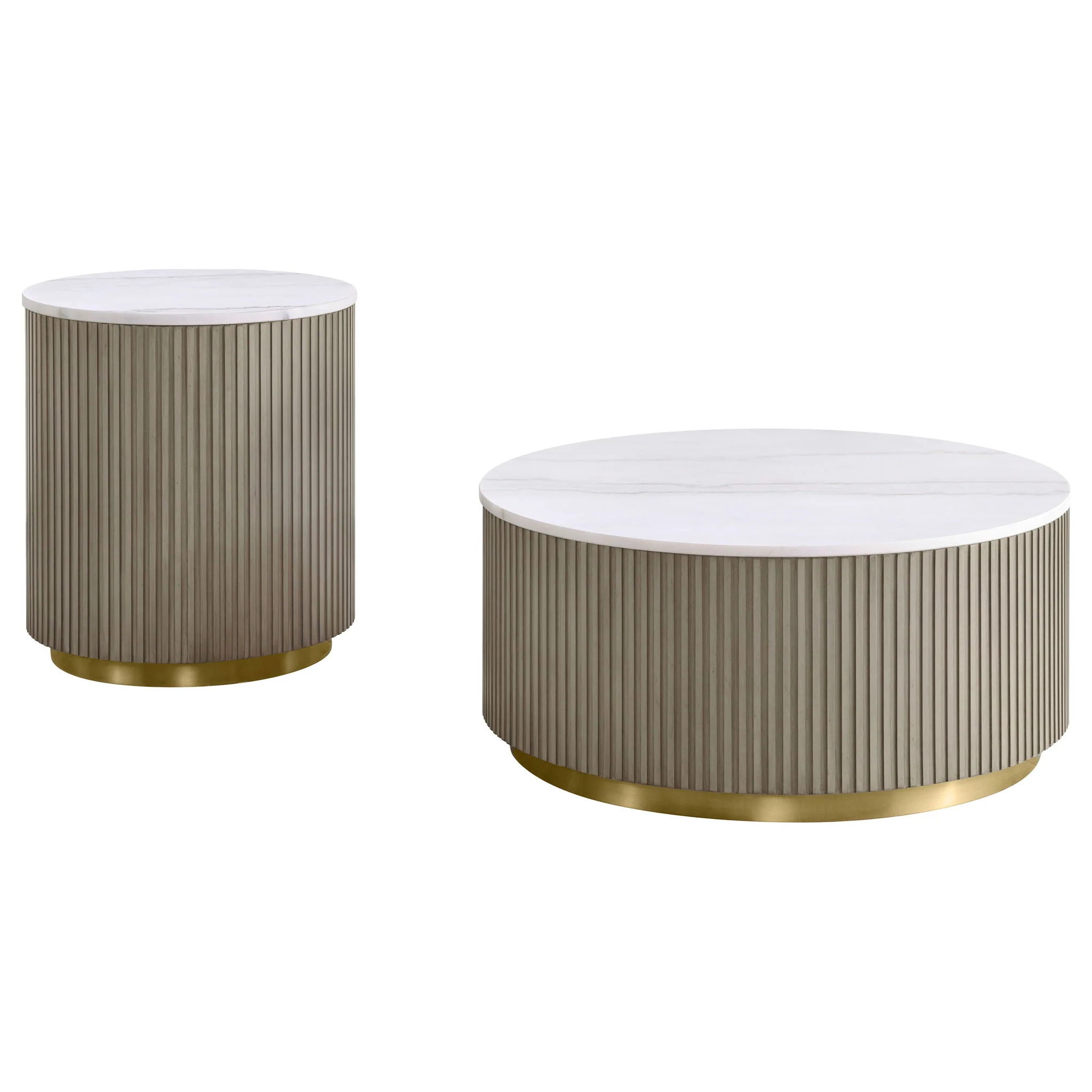 Jason 2-piece Round White Marble Coffee Table Set Greige - Image 3